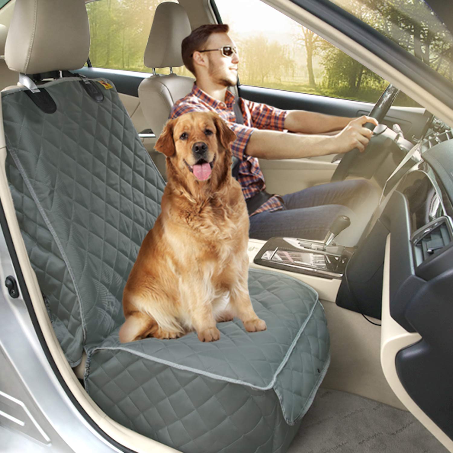 Bark Lover Deluxe Dog Seat Cover For Front Seat-More Durable Waterproof Front Seat Protector, High Heat Resistant And Nonslip Front Seat Cover For Dogs Kids, Universal Size (Grey)