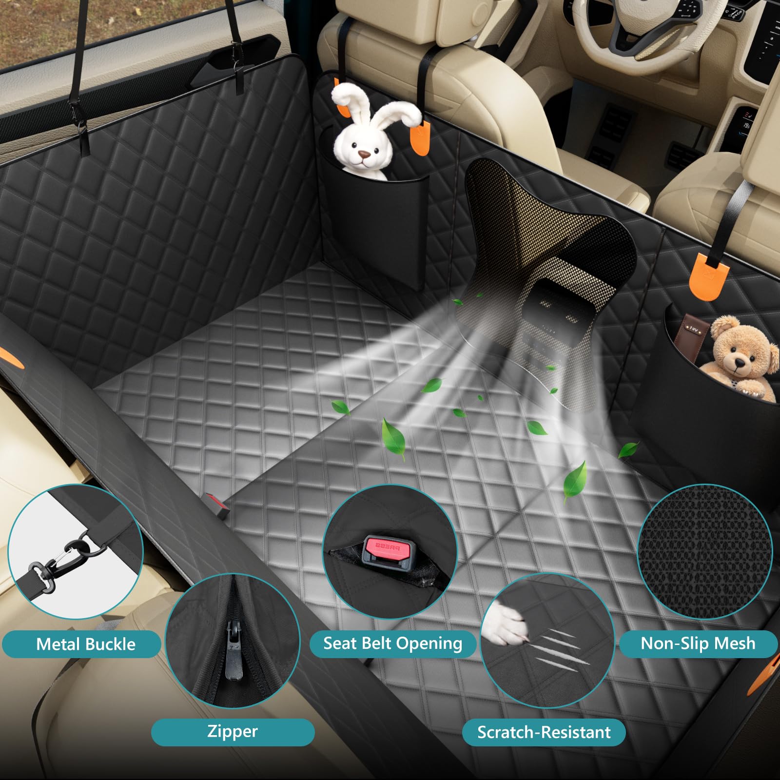 Bark Lover Waterproof Dog Car Seat Cover For Back Seat, Heavy Duty Back Seat Extender For Dogs With Hard Bottom, Non-Slip & Scra