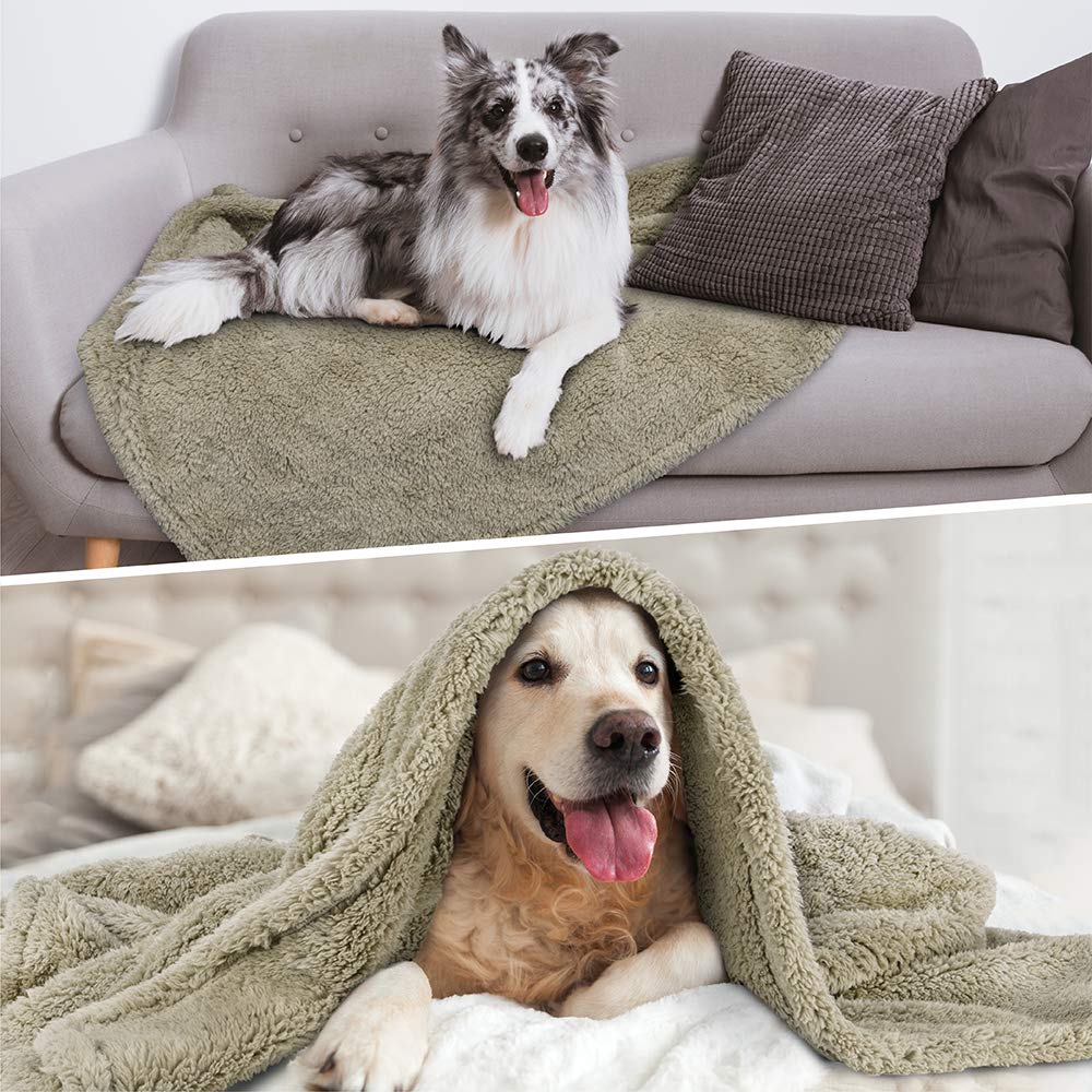 Petami Fluffy Waterproof Dog Blanket For Medium Large Dogs, Soft Warm Pet Sherpa Throw Pee Proof Couch Cover, Reversible Cat Bed