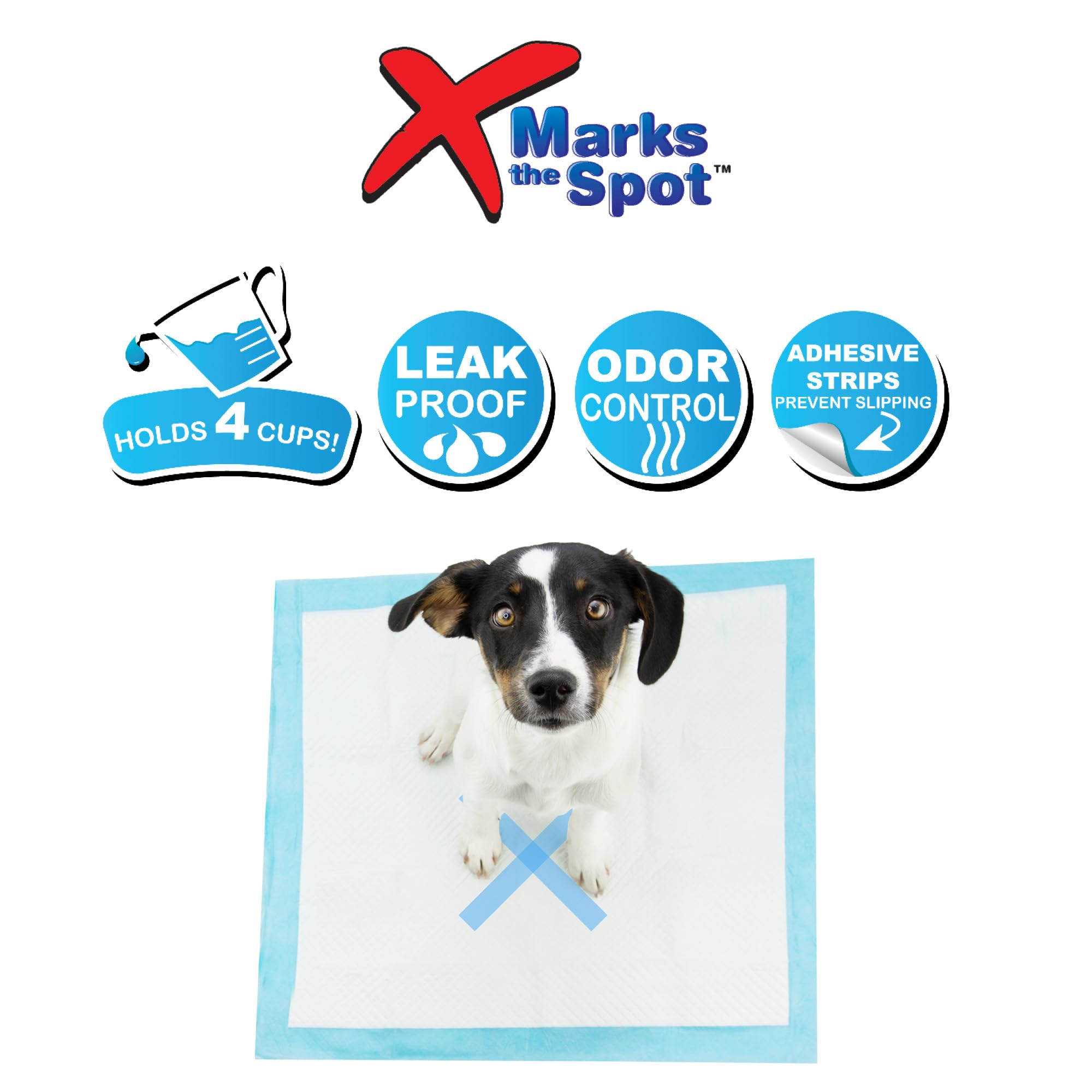 SPOT X Marks The Spot Extra Absorbent Puppy Pads with Adhesive Strips & Pheromones - Attracts Dogs to Center for Training & Pott
