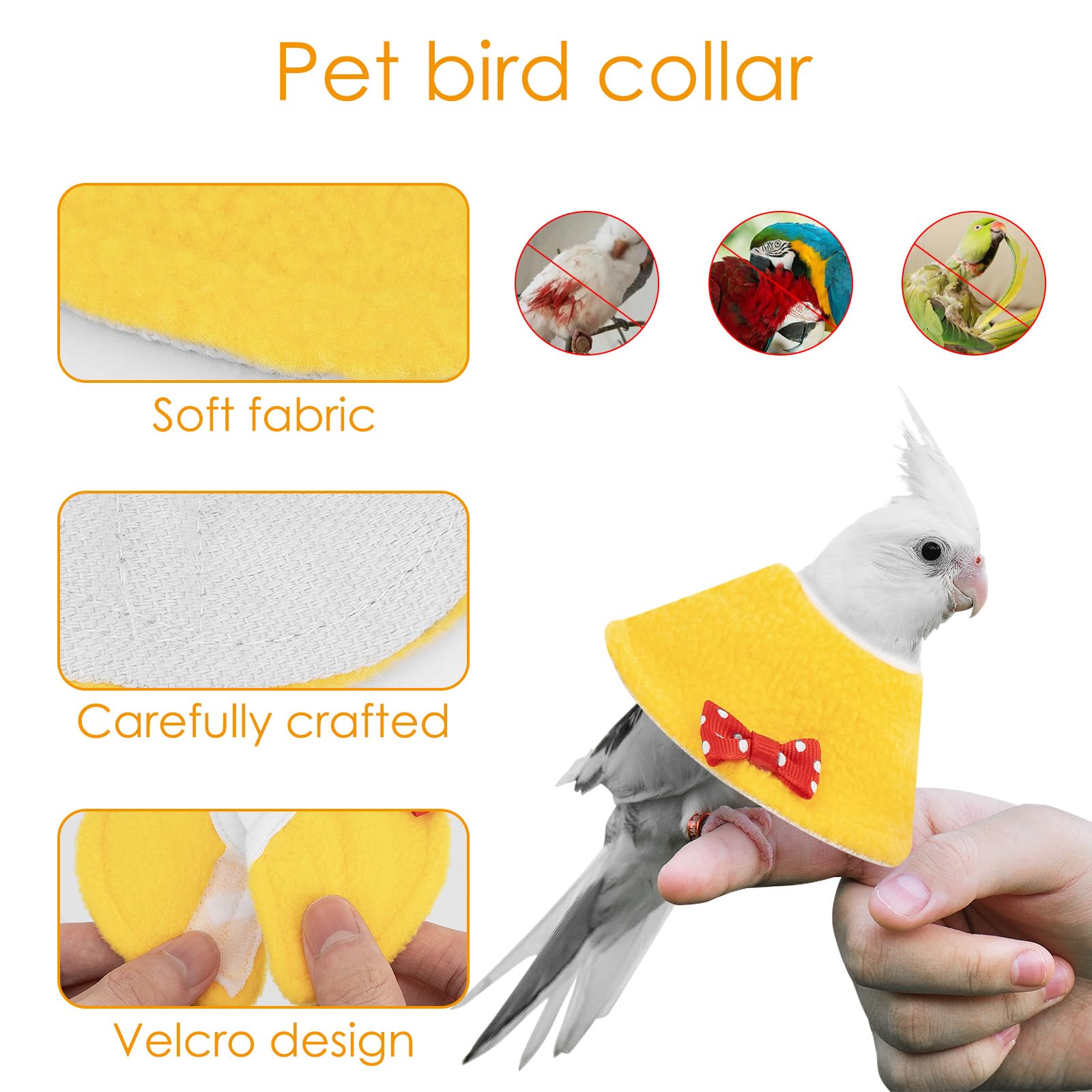 Cairiac Adjustable Bird Parrot Tapered Collar, Anti-Bite Recovery Collar (X-Small) (Yellow)