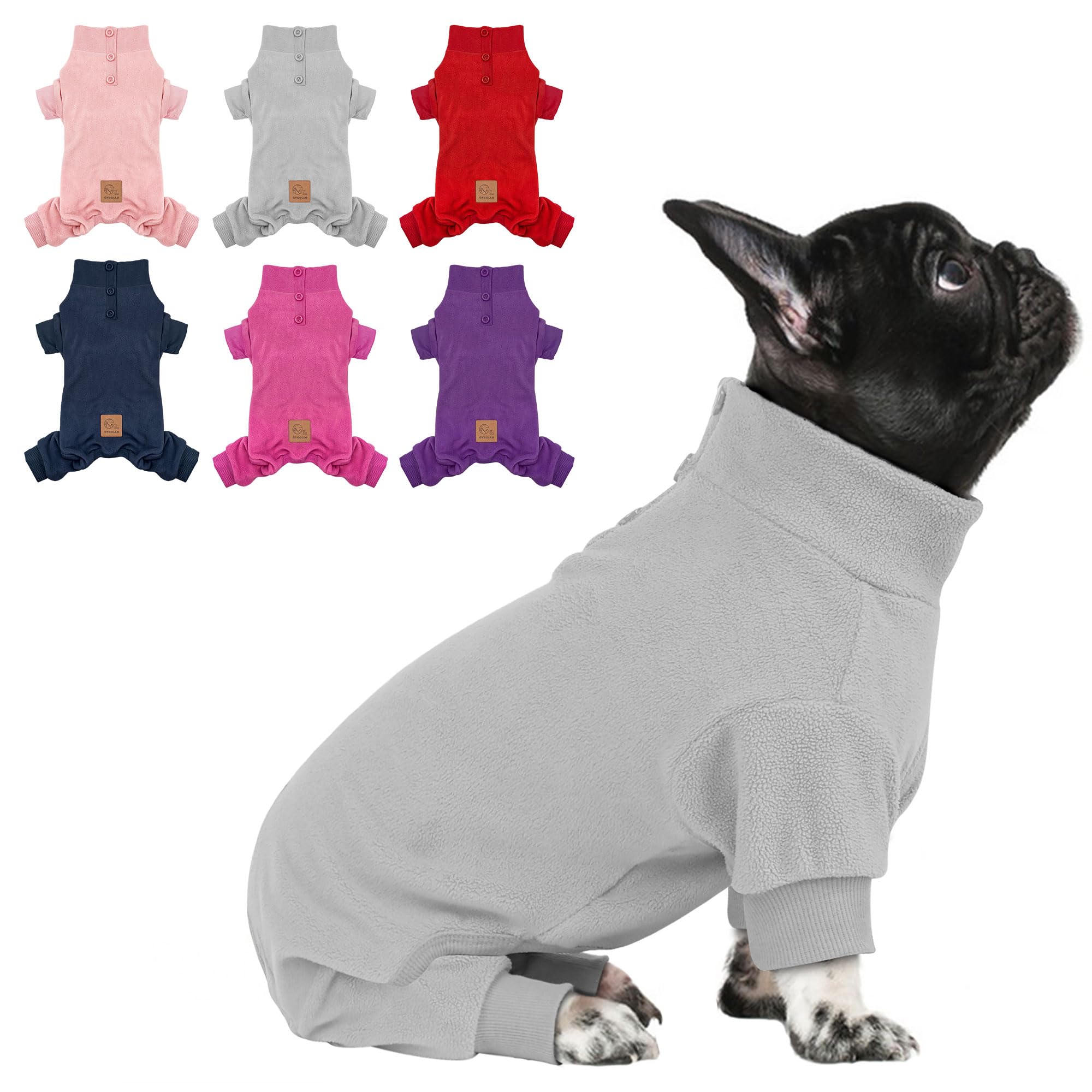 Cyeollo Stretchy Dog Jumpsuit - Thermal Fleece Pajamas With Turtleneck For Small Dogs, Grey