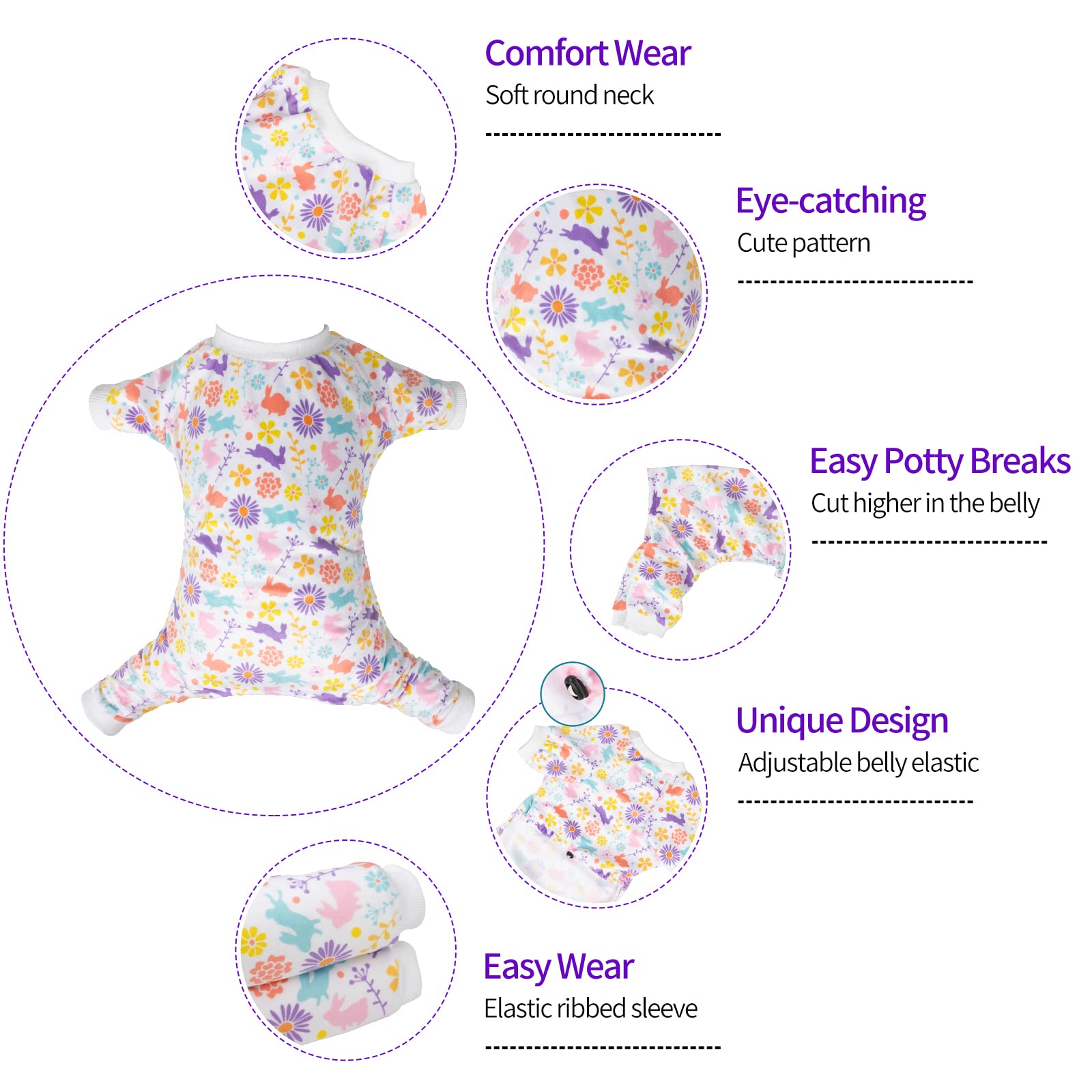 Cutebone Small Dogs Outfit Soft Puppy Onesies Pjs Dog Easter Rabbit Pajamas Pet Coat Cat Apparel Comfy Doggie Jumpsuit Bodysuit