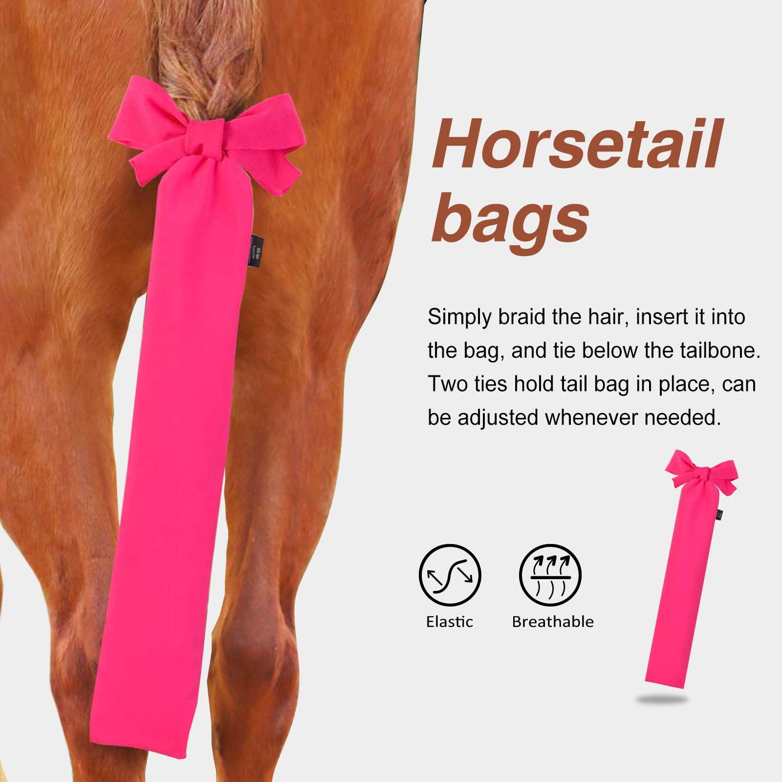 Harrison Howard Stretchy Horse Tail Guard - Breathable & Protects - Slip On Design - 2 Strand Closure - 22'' L Light Pink