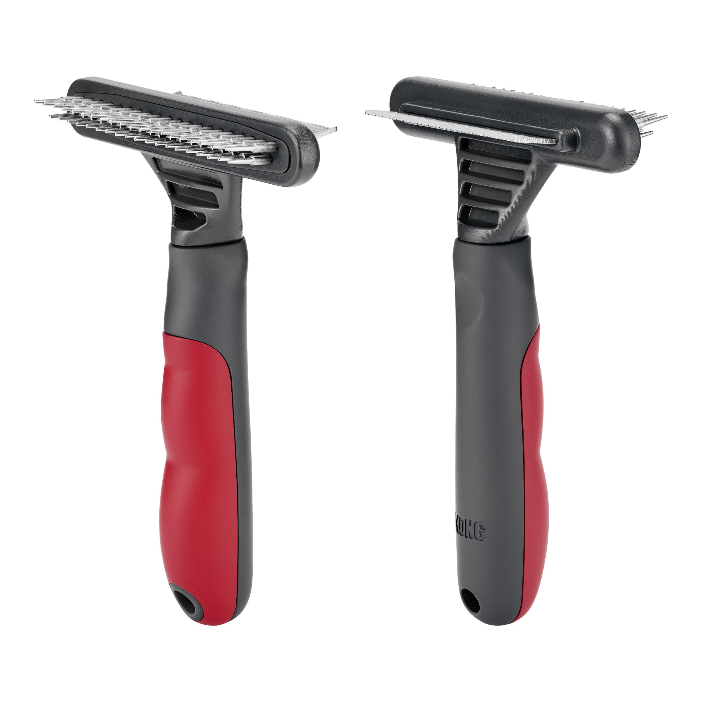 KONG Double-Sided Rake & Deshedding Tool - Detangling & Shedding Control, Rounded Metal Tips, Non-Slip Grip, for Medium to Large