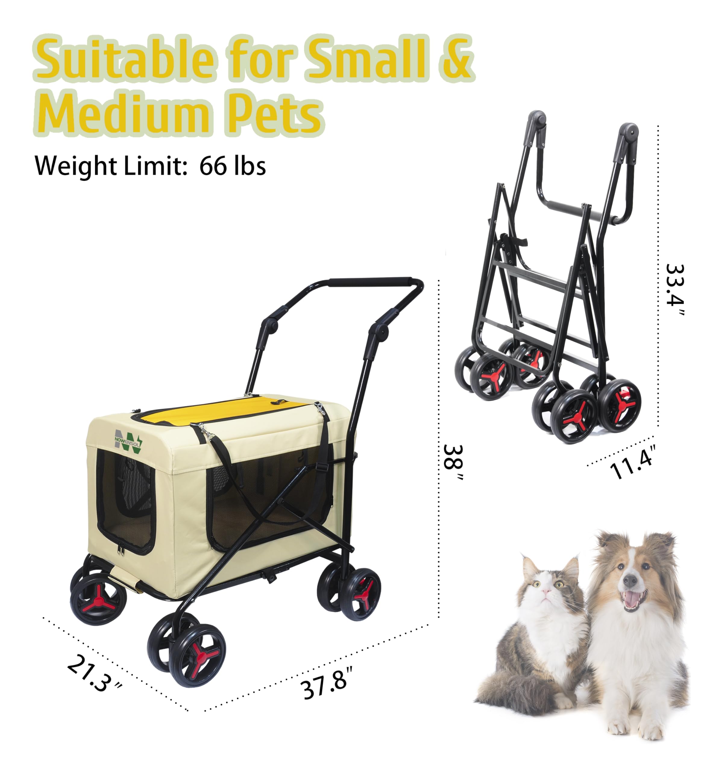 Pet Carrier With 4 Wheels, Detachble,Clean And Replace Pet Basket, Portable And Foldable Pet Travel Stroller For Small/Medium Do