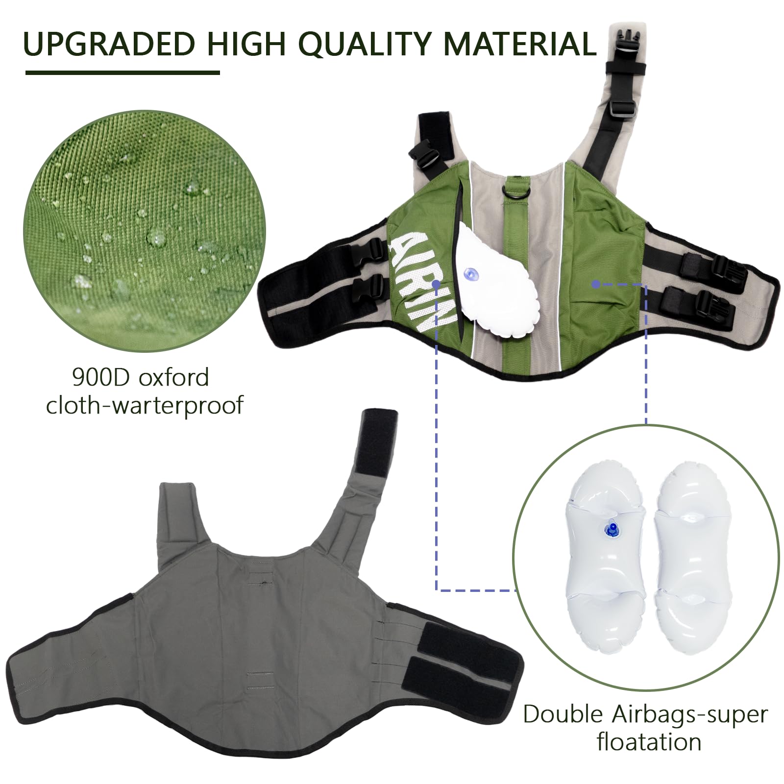 Becemuru Dog Life Jacket With High Flotation Airbag, Reflective Dog Life Vest Harness For Swimming Boating,Adjustable Puppy Swim