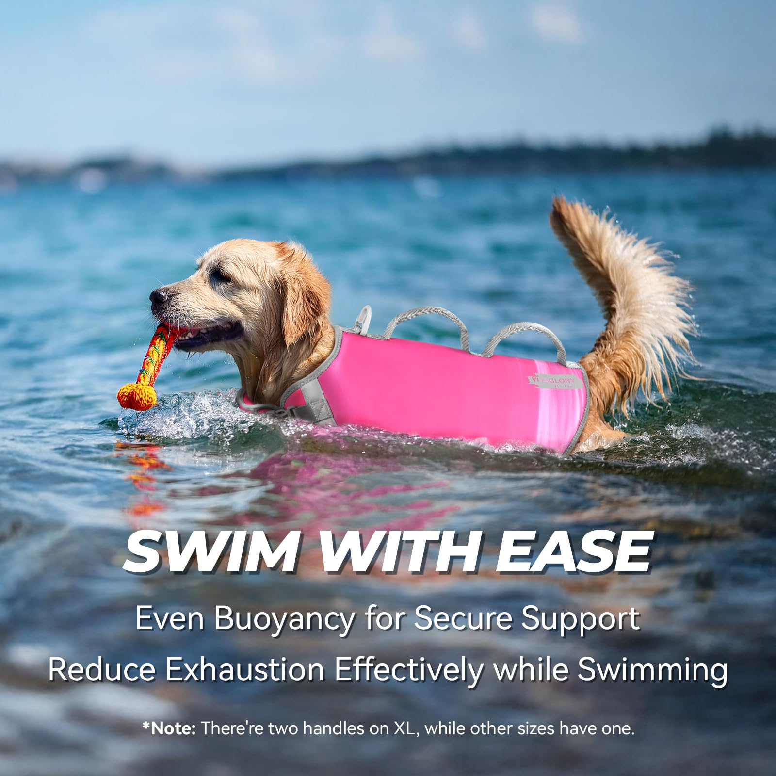 Vivaglory Neoprene Dog Life Jacket Dog Lifevest For Boating Hunting & Swimming, Lightweight With Leash Ring, S, Raspberry Pink