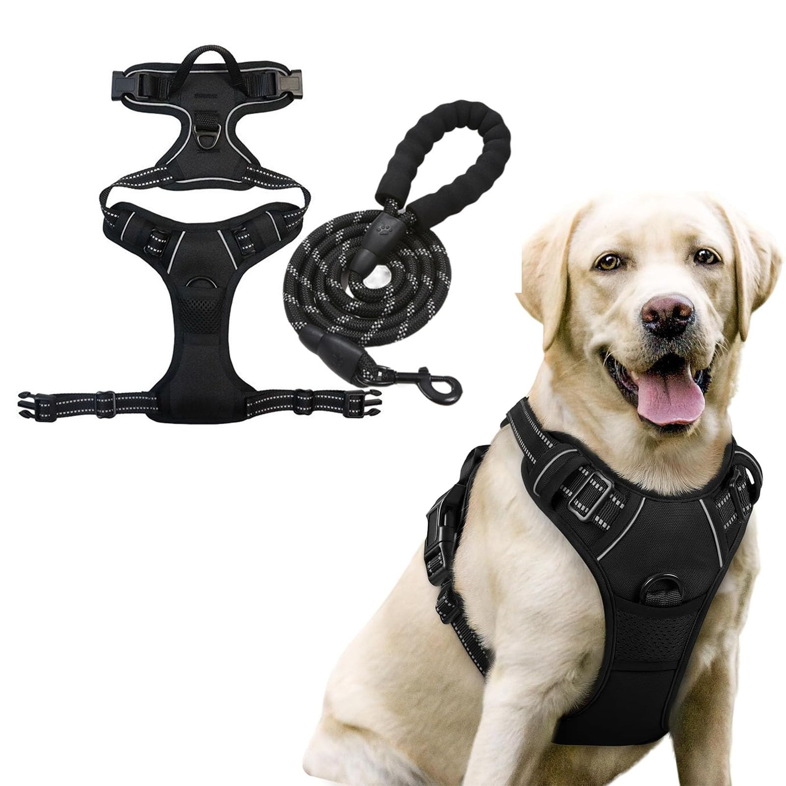 Dog Harness and Leash Set,Eflective and Breathable Pet Harness, Adjustable Comfortable Soft Padded Vest Harness Easy Control wit