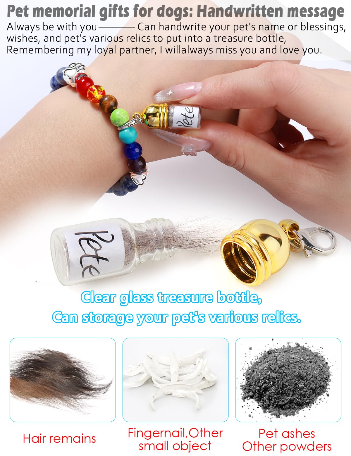 Chunlongfour Pet Memorial Gift For Loss Of Dogs Cat, Rainbow Bridge Glass Jar Bracelet, Cylinder Cat Dog Urn For Pet Ashes Crema