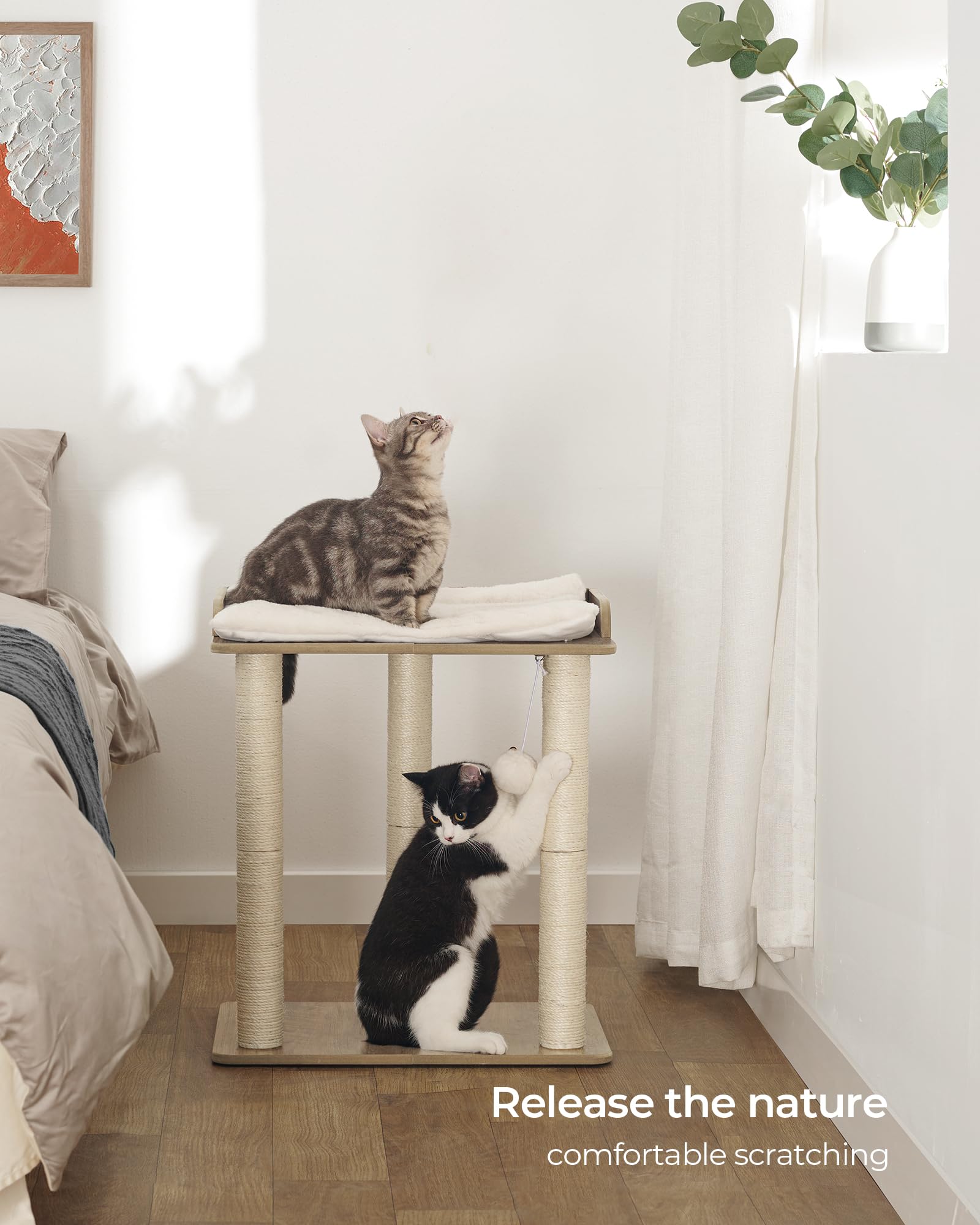 FourFurPets Cat Tree Tower Condo with 3 Sisal Posts, 22in, Greige, Engineered Wood, Model 111SPMJA01G1