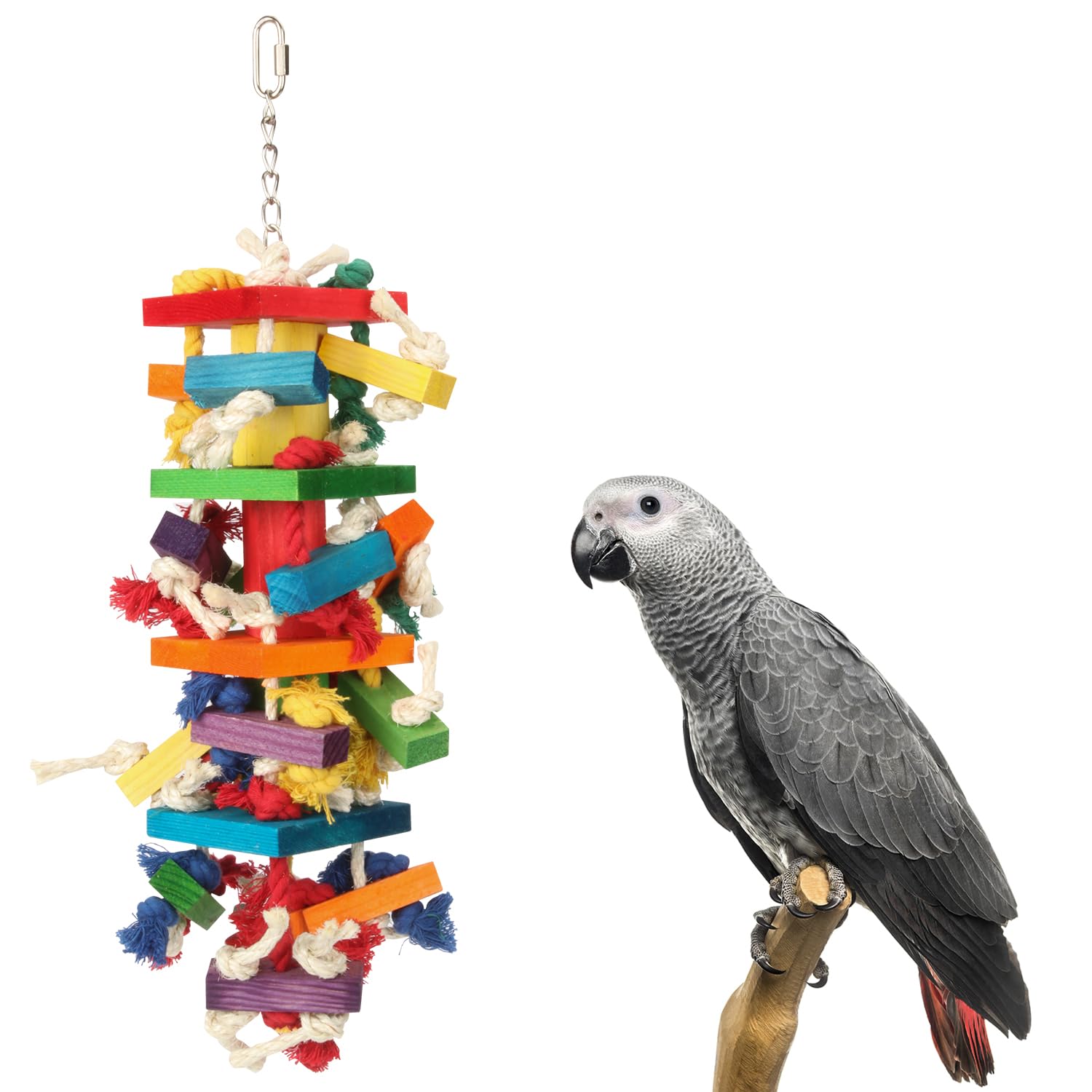 GATMAHE Macaw Toys, Extra Large Parrot Toys, Bird Toys for Parrots African Grey, Amazon Parrots, Parakeet Natural Wooden Block T