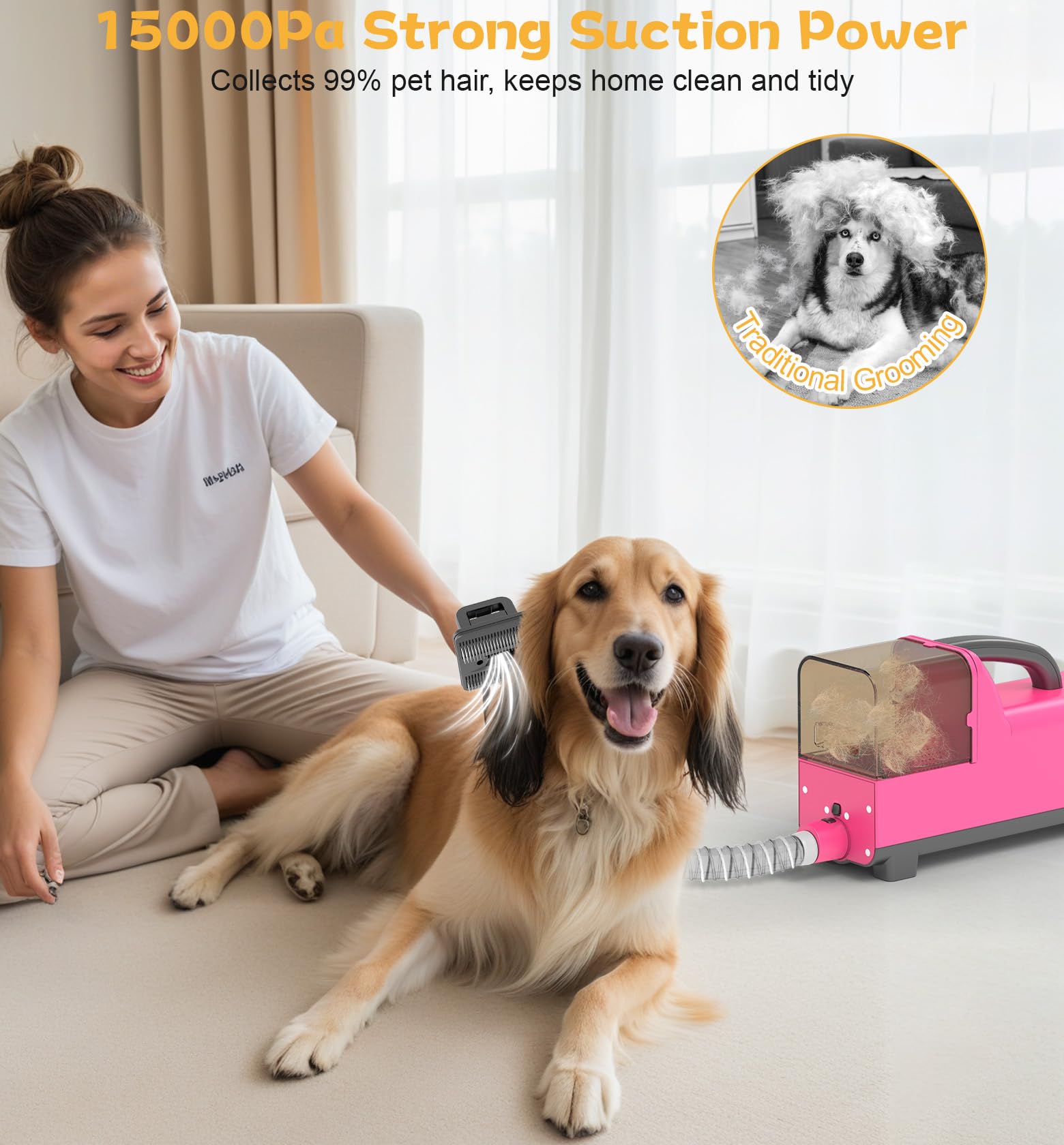 Likjhbn 5 In 1 Dog Grooming Vacuum Kit, Dog Hair Vacuum & Dryer For Pets Shedding Grooming With Dual Motors, 3 Suction & 3 Dryer
