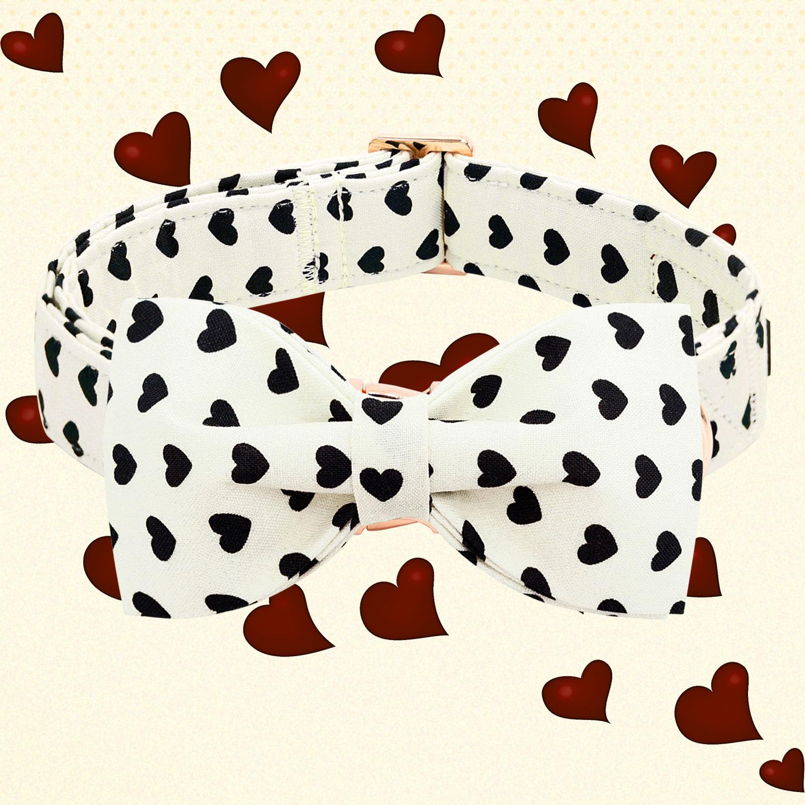 Lionheart Glory Dog Bow Collar Valentine'S Day Dog Collar For Large Dogs Hearts Print Dog Collar With Bowtie Spring Dog Collars