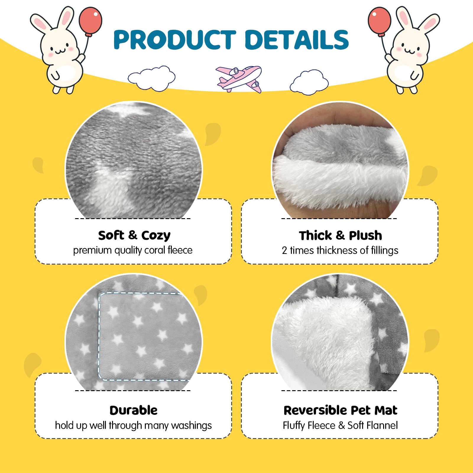 ARCTIC EAGLE 2 Pack Bunny Bed - 10 x 13 Inch Rabbit Pee Pads Bedding - Washable and Thickness Upgrade (Light Gray & Light Pink,M