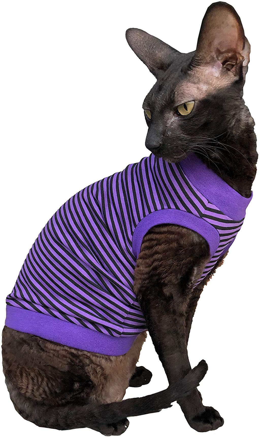 Kotomoda Cat Wear T-Shirt Purple - Black Stripes (Xs)