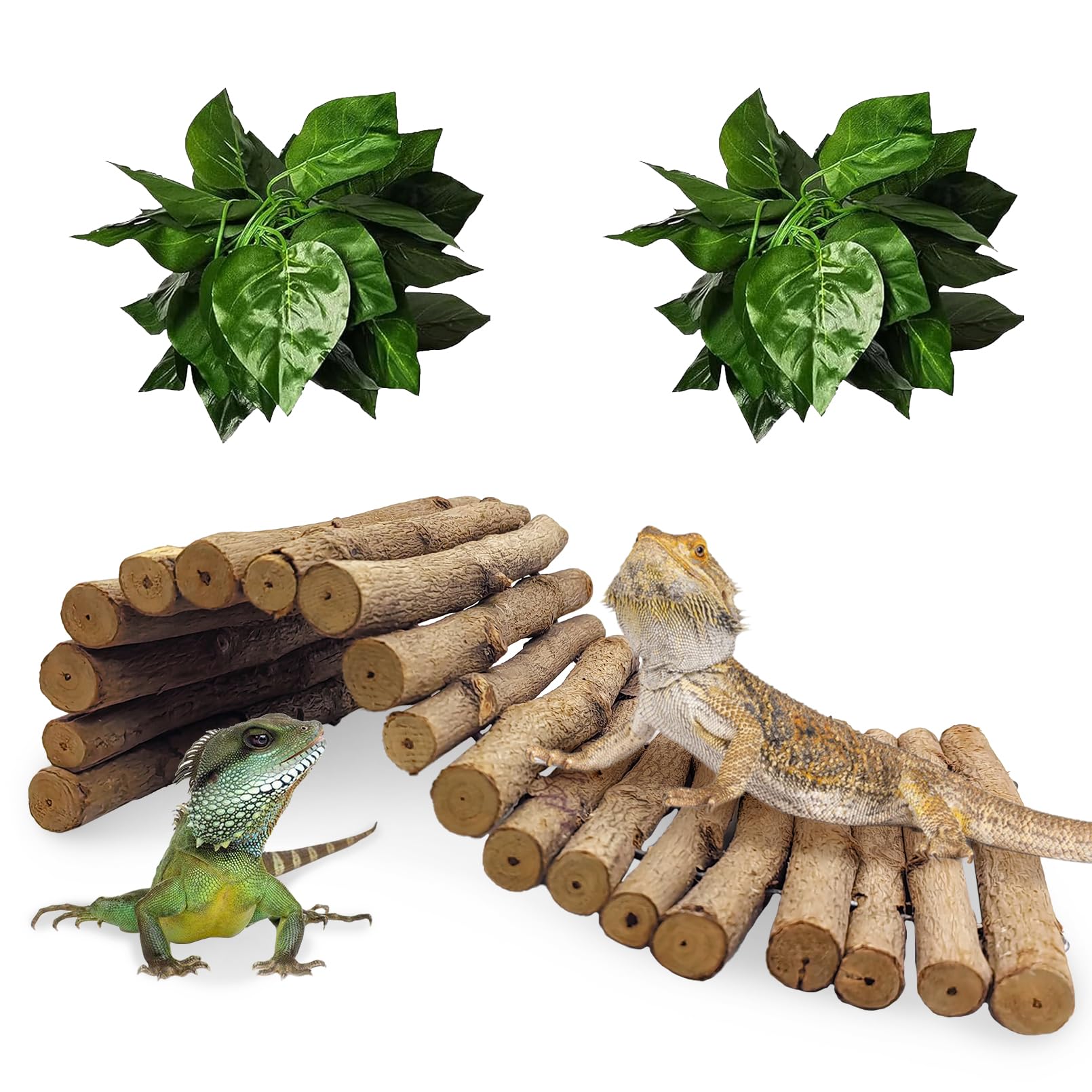 Hamiledyi Wooden Reptile Hideout Bearded Dragon Bendy Bridge Climbing Ladder Hiding Hut Reptiles Hide Cave Habitat Decor For Liz