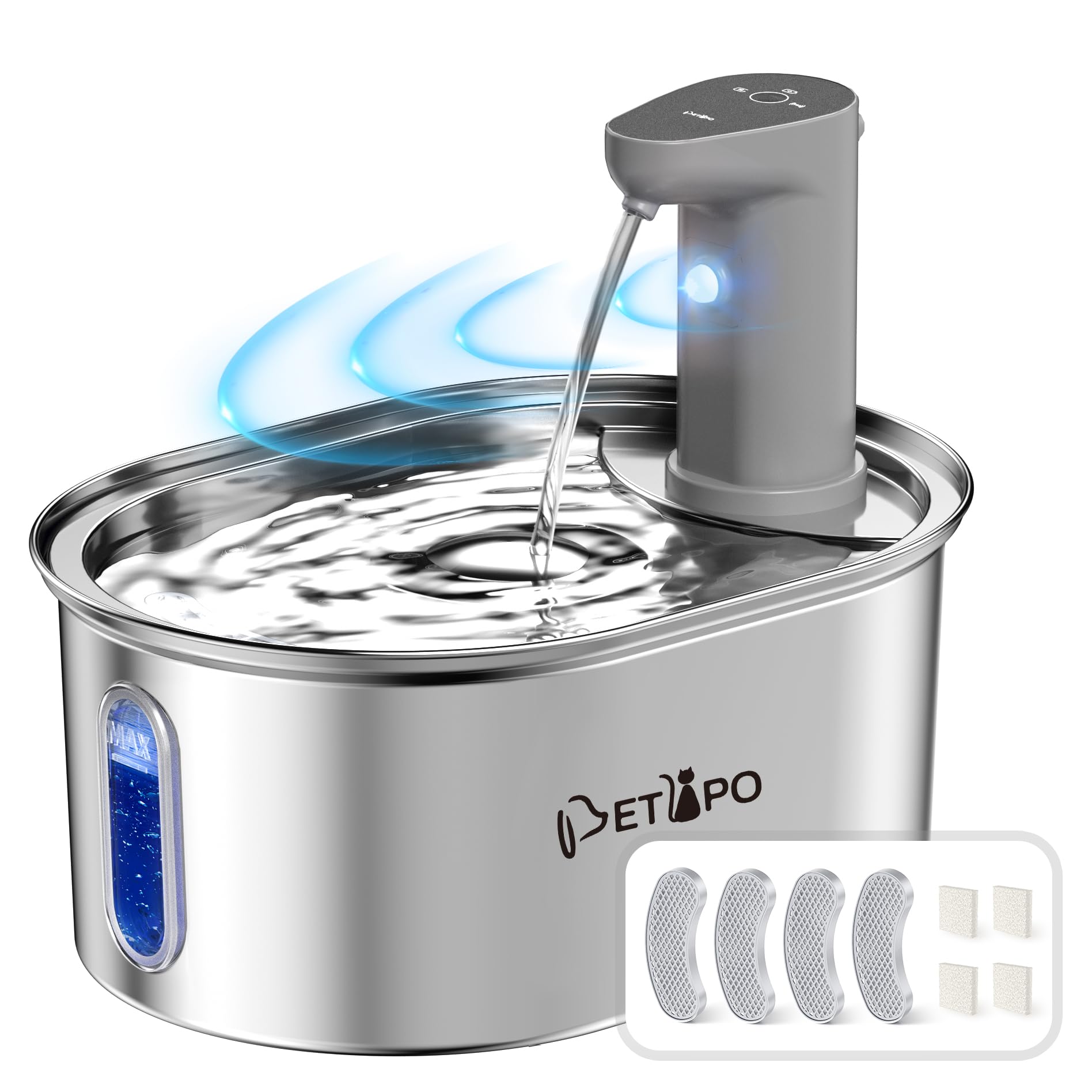 Cat Water Fountain Wireless Cordless, Stainless Steel Automatic Pet Water Fountain With Motion Sensor, 5000Mah Battery Operated 