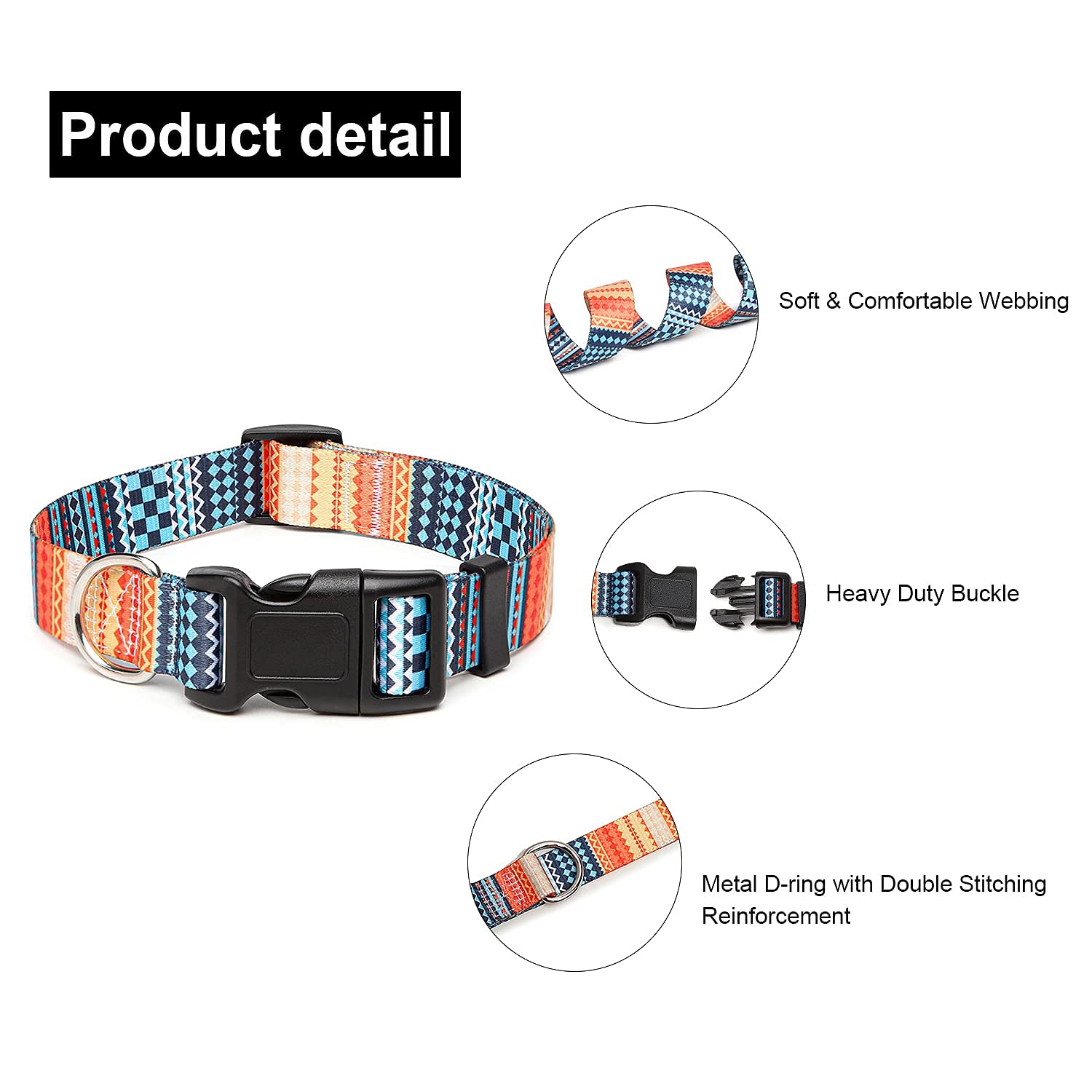 Suredoo Adjustable Dog Collar With Patterns, Ultra Comfy Soft Nylon Breathable Pet Collar For Small Medium Large Dogs (S, Bohemian Orange)