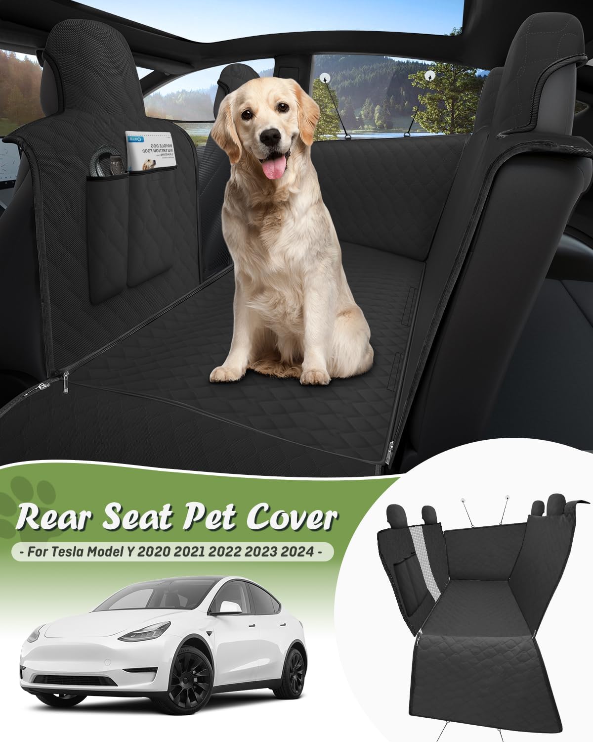 Shademax Dog Seat Covers For Back Seat, For Tesla Model Y /3 Seat Covers For Pet Backseat Cover For Dogs, Waterproof Dog Hammock
