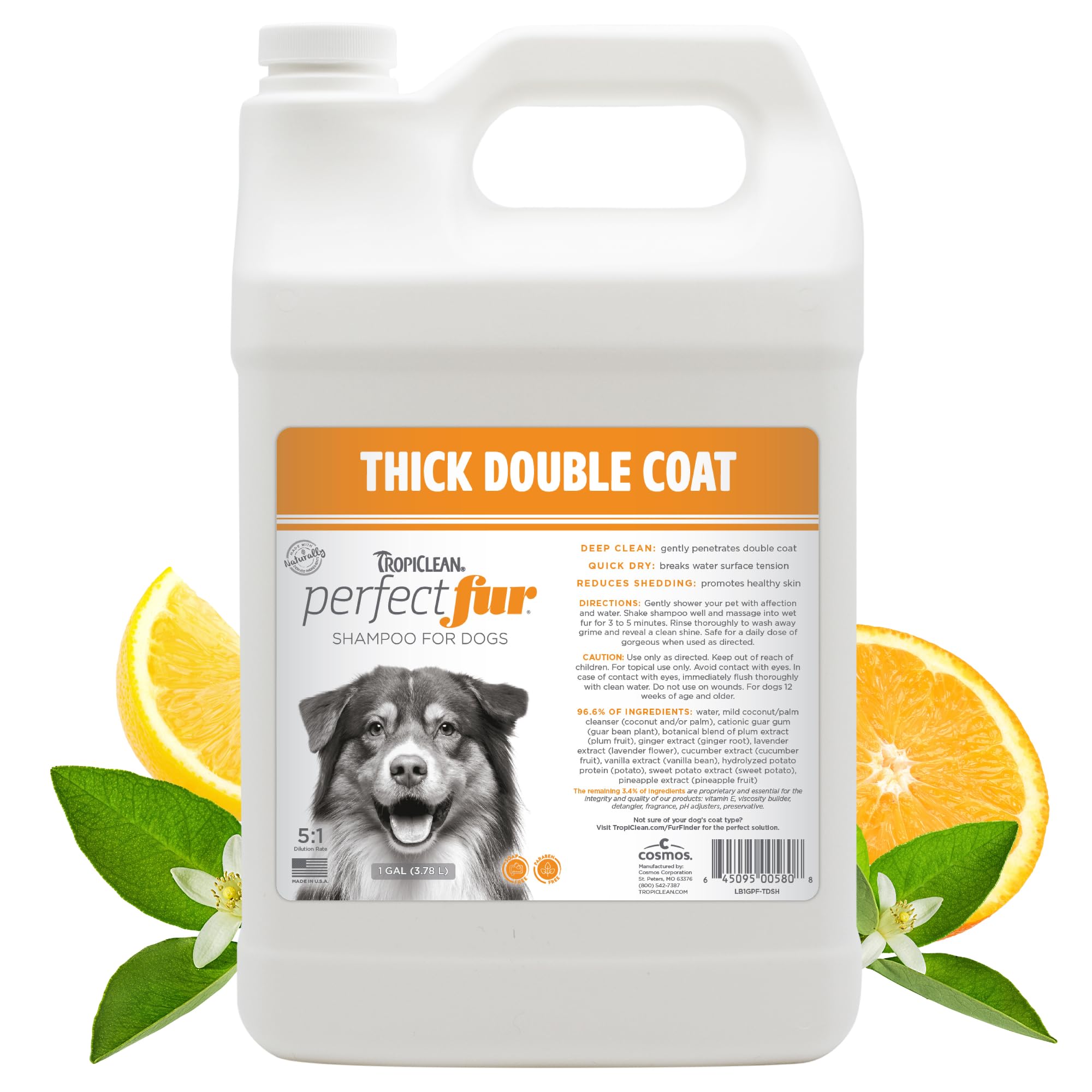 Tropiclean Perfectfur Shedding Control Dog Shampoo For Thick Double Coats| 5:1 Concentrated Groomer Gallon| Made In The Usa| 1 G
