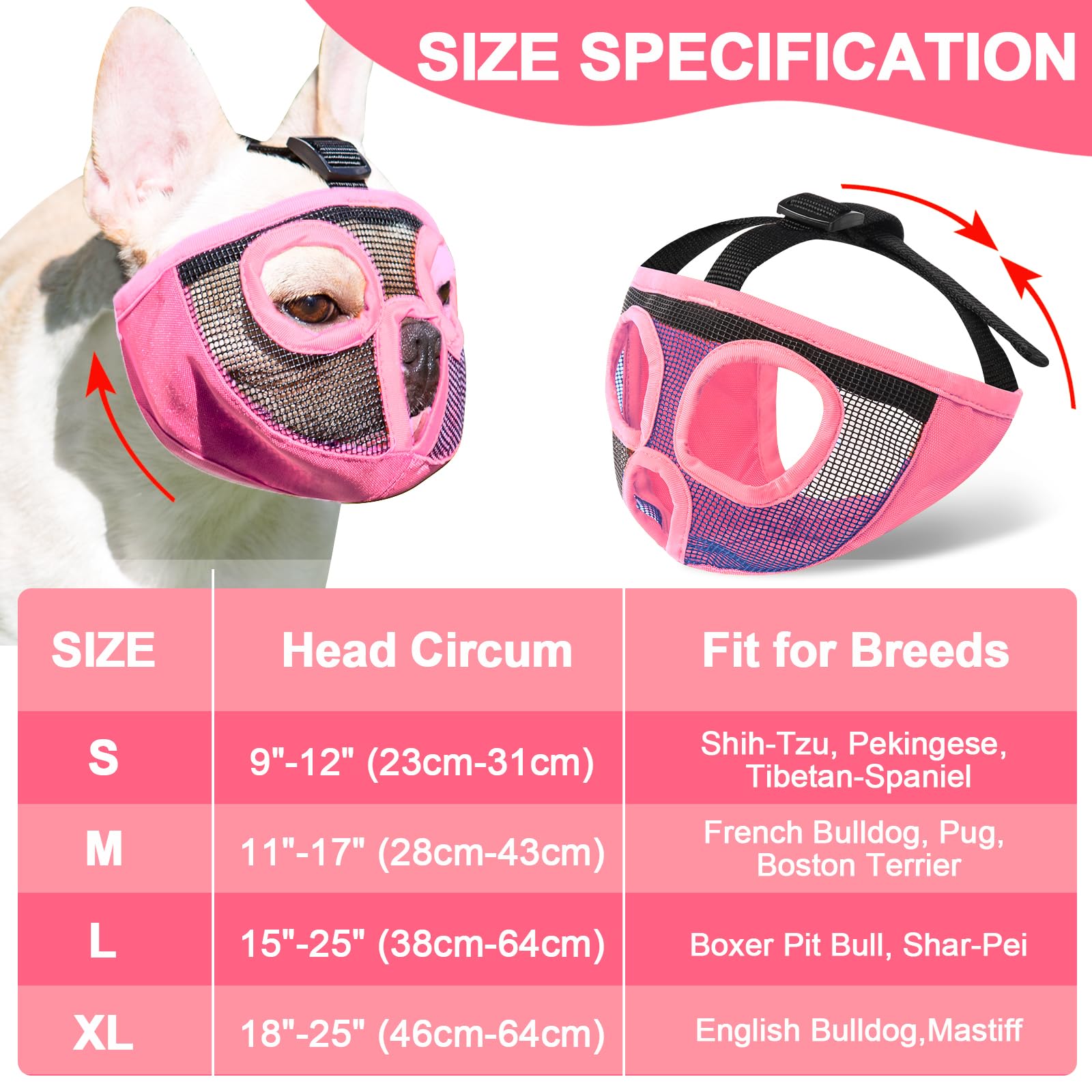 Jyhy Short Snout Dog Muzzles- Adjustable Breathable Mesh Bulldog Muzzle For Biting Chewing Licking Training Grooming Dog Mask (P