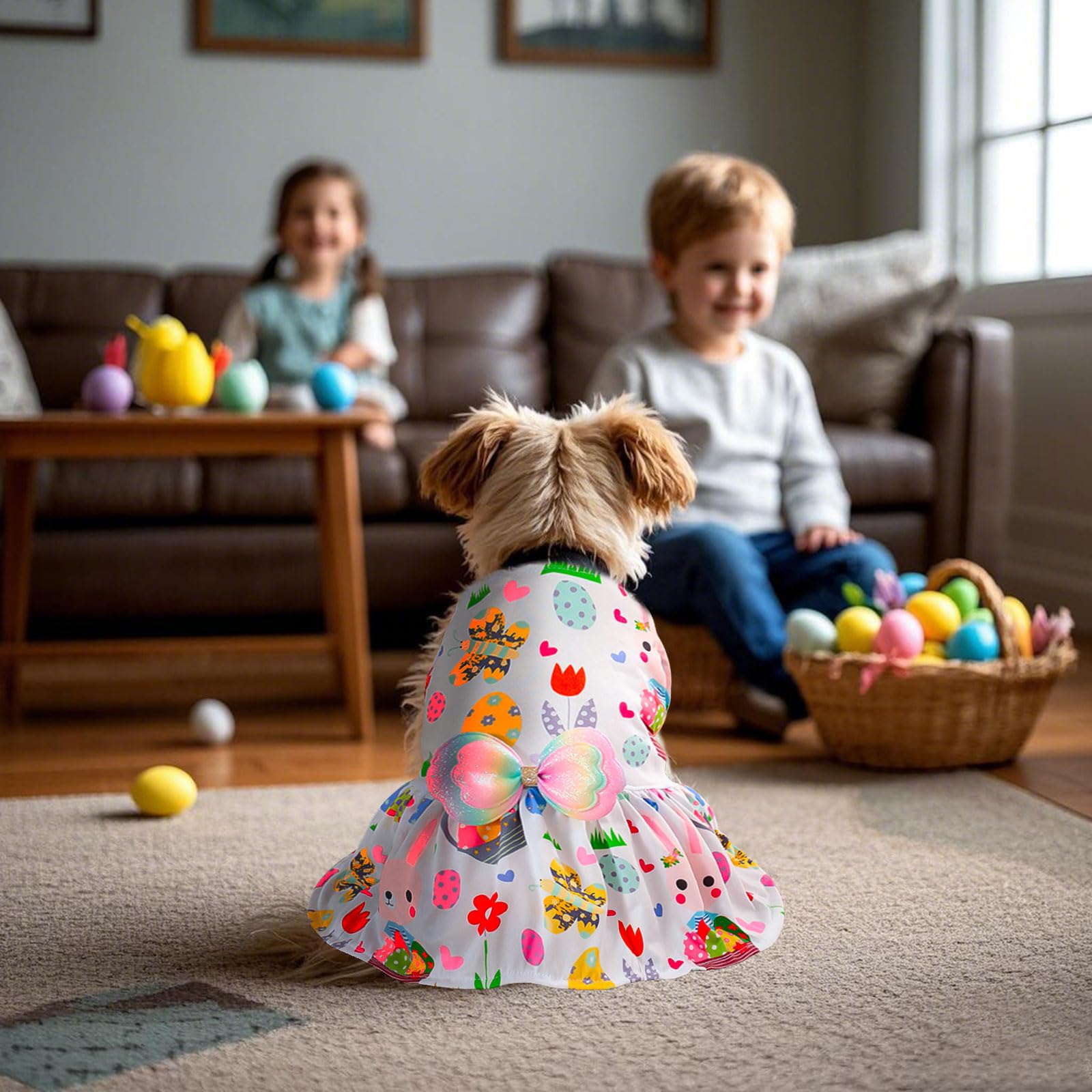 Habbiful Pet Dog Easter Outfit, Egg Bunny Flower Colorful Dog Dress Spring Summer Pet Doggie Apparel For Dogs Cats Gifts, M