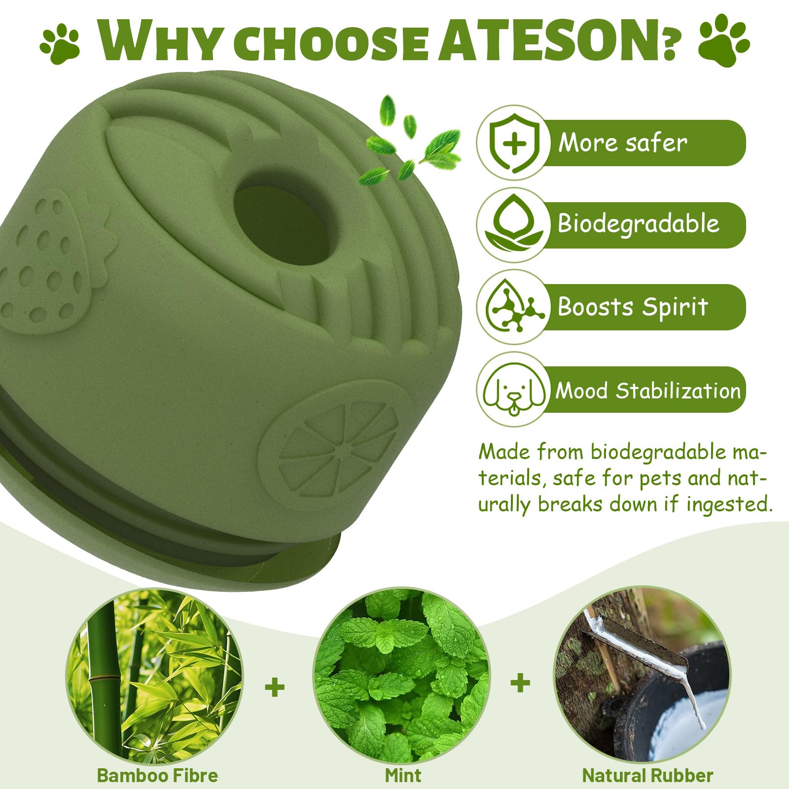 Ateson Interactive Dog Toy For Large Dogs (20-140 Lbs) 2Pack- Durable Freezable Rubber Chew Toy, Mint Scent, Anxiety Relief Puzz