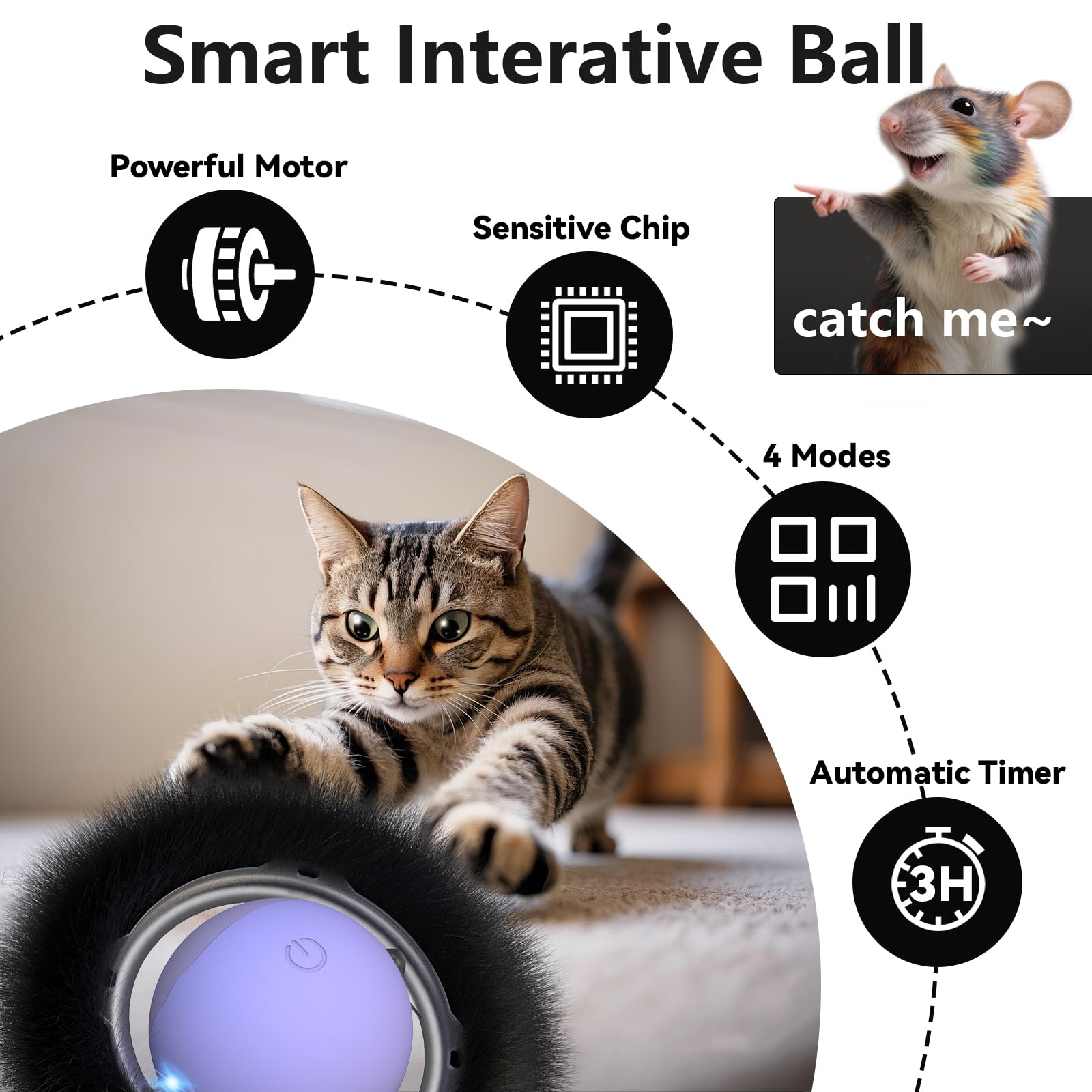 ORSDA Cat Toys for Indoor Cats, Interactive Activated Moving Ball in 7 Holes Mat, Automatic Fast Rolling Ball, Hide and Seek Toy