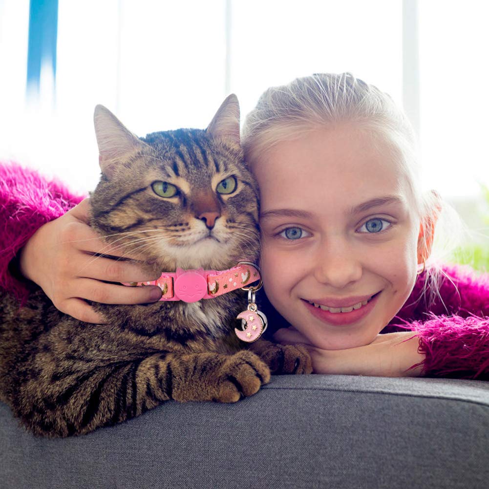 2Pcs Breakaway Cats Collars Cat Collars For Boy & Girl Cats Adjustable Kitten Collars With Bell,Pink+Purple,8''-13.1''