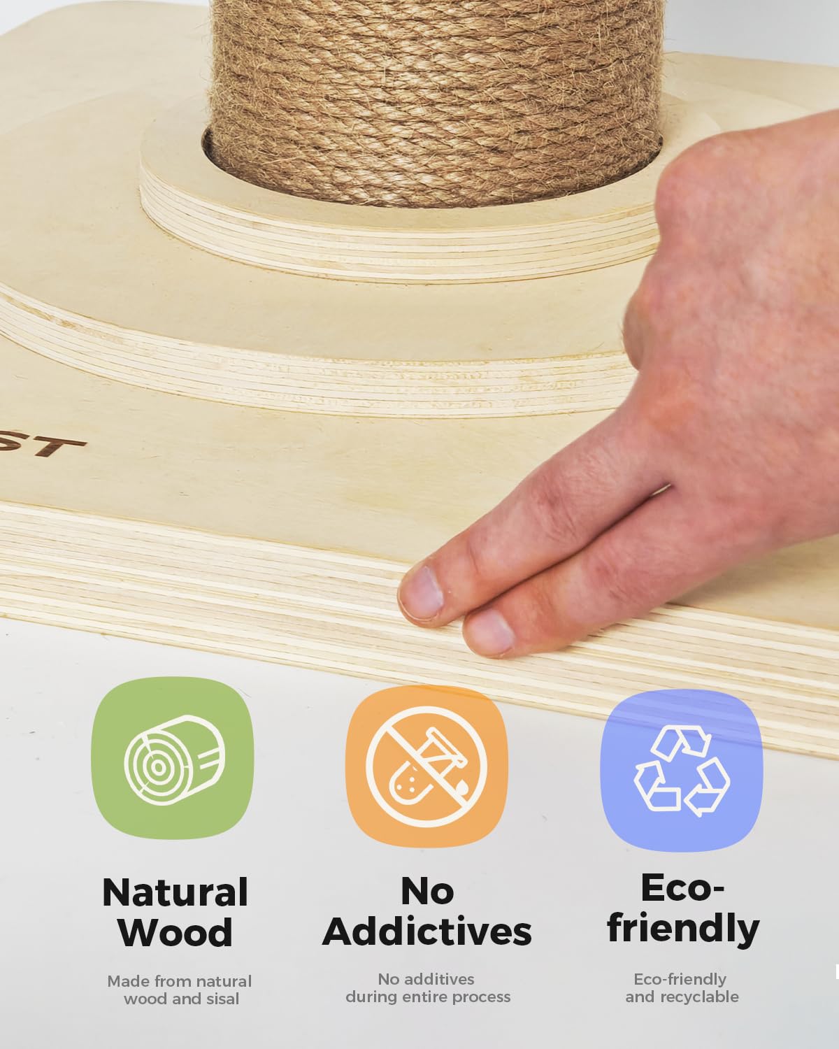 Tinybeast Wooden Cat Scratching Post, Sturdy 35'' Tall Natural Sisal Cat Scratcher With Thick Solid Wood Base For Adult Cats Ind