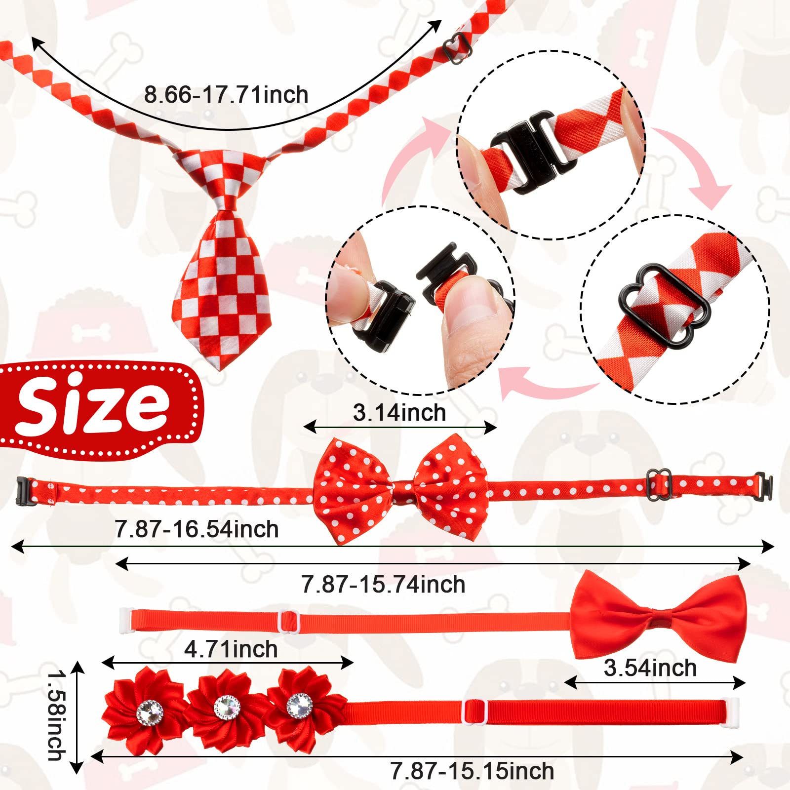 Chumia 100 Pcs Adjustable Dog Ties Set Includes 50 Bow Ties 25 Neckties 25 Flower Neck Tie Assorted Bowtie Collar Grooming Acces