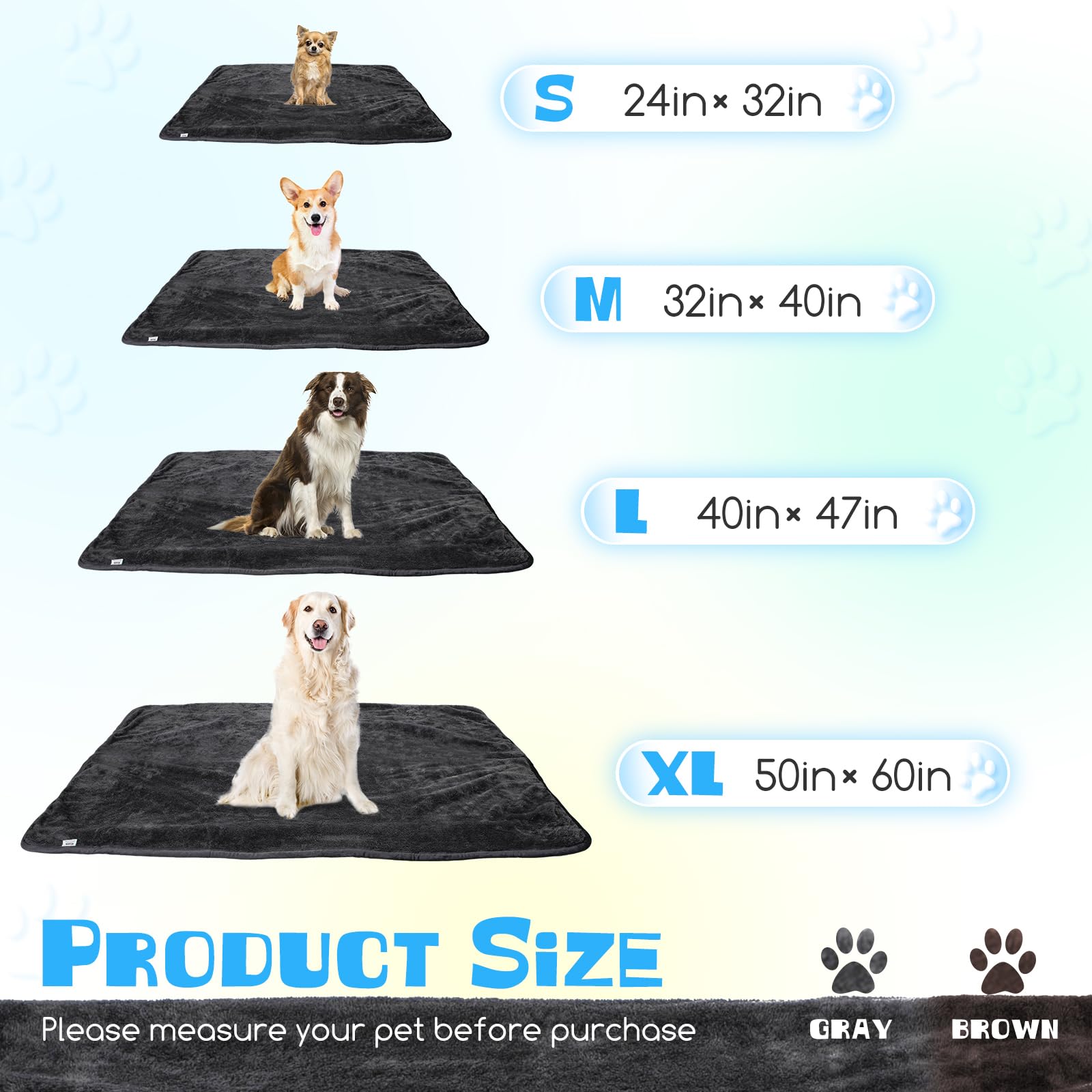 Nobleza Waterproof Dog Blanket, 50''    60'' Reversible Super Soft Warm Fluffy Sherpa Fleece Dog Couch Bed Protector, Urine Proo