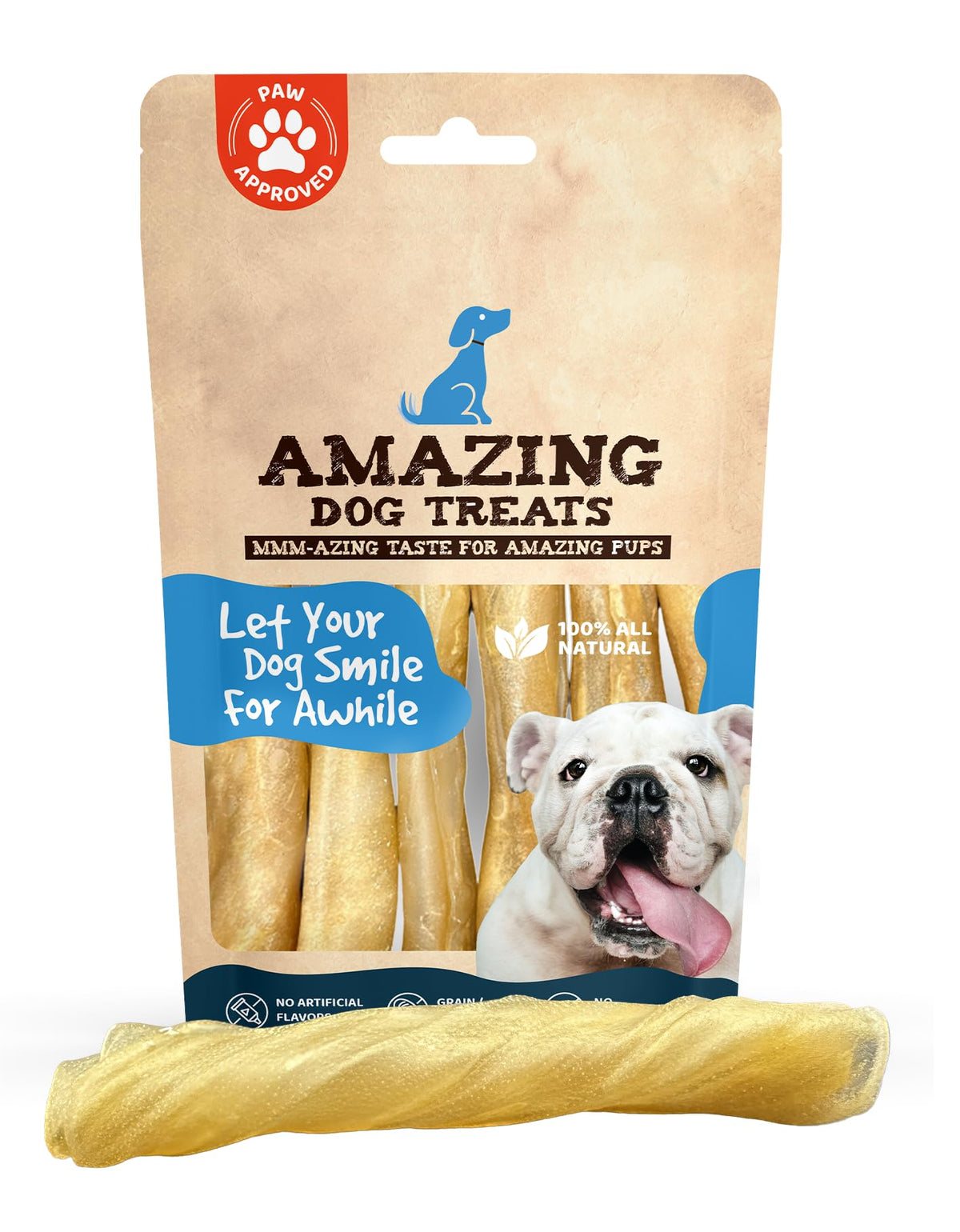 Amazing Dog Treats -Small Collagen Stick - (6 Inch - 8 Count) - Collagen Beef Cheek Rolls For Dogs - 100% Pure Collagen Sticks F