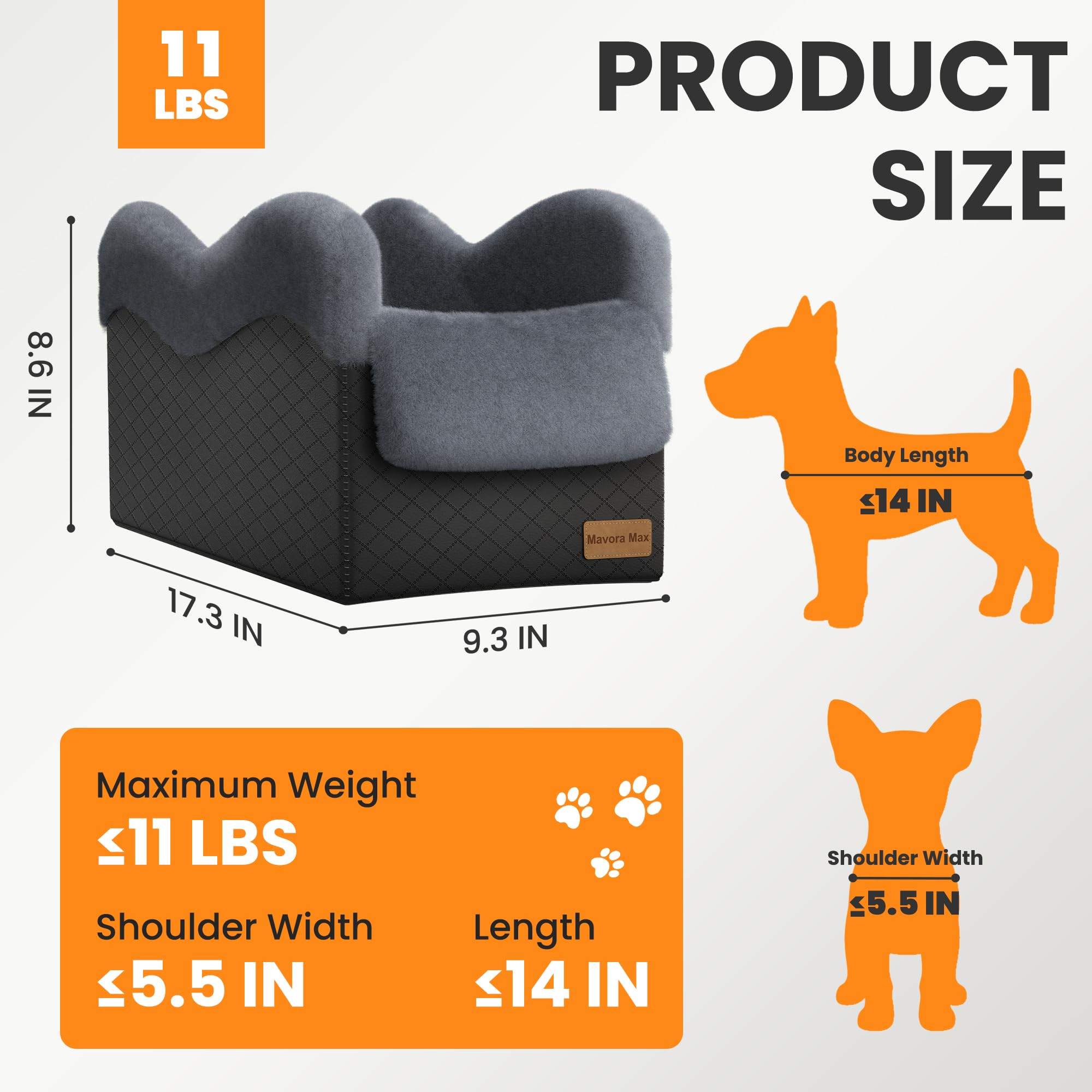 Mavora Max Portable Small Dog Seat for Car(Up to 11LB),Luxury Center Console Dog Car Seat Booster with Safety Tethers,Auti-Colla