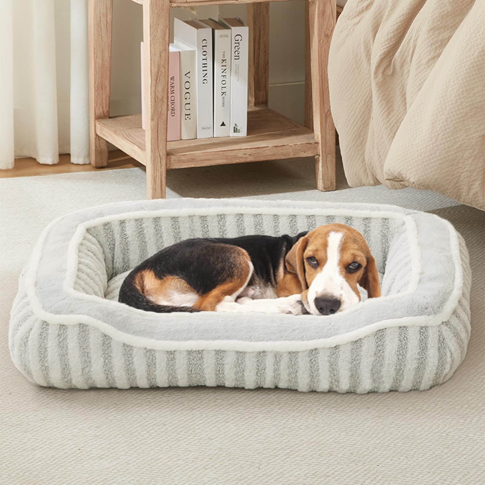 Debang Home Dog Bed For Medium Dogs Breeds, Rectangular Soft Kennel Bed,Washable Deluxe Plush Dog Crate Beds, Comfy Durable Pet 