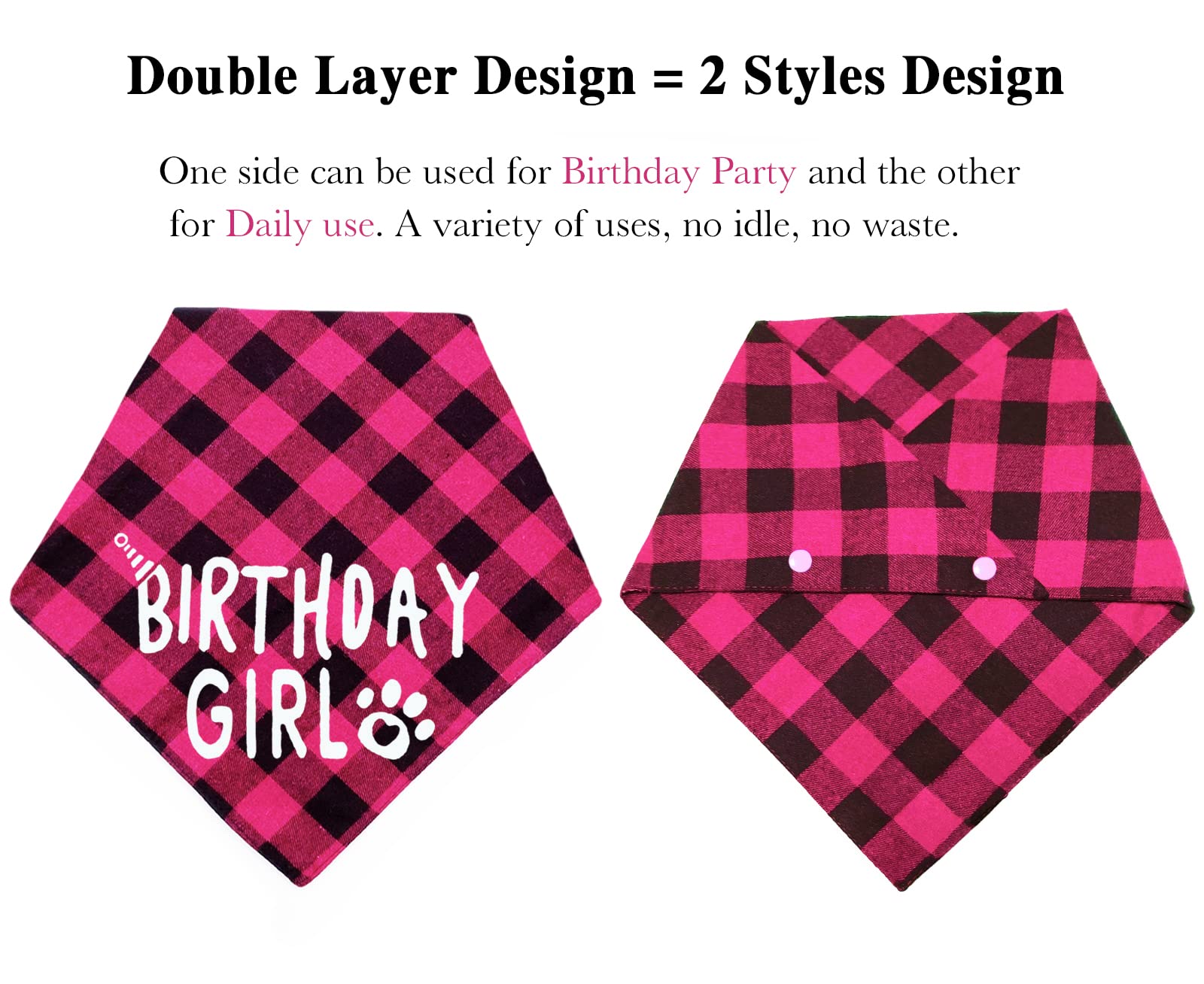 Birthday Plaid Dog Bandana With Button, Fall Dual Layer Scarf Soft Cotton Triangle Bib Girls And Boys Kerchief Adjustable Access
