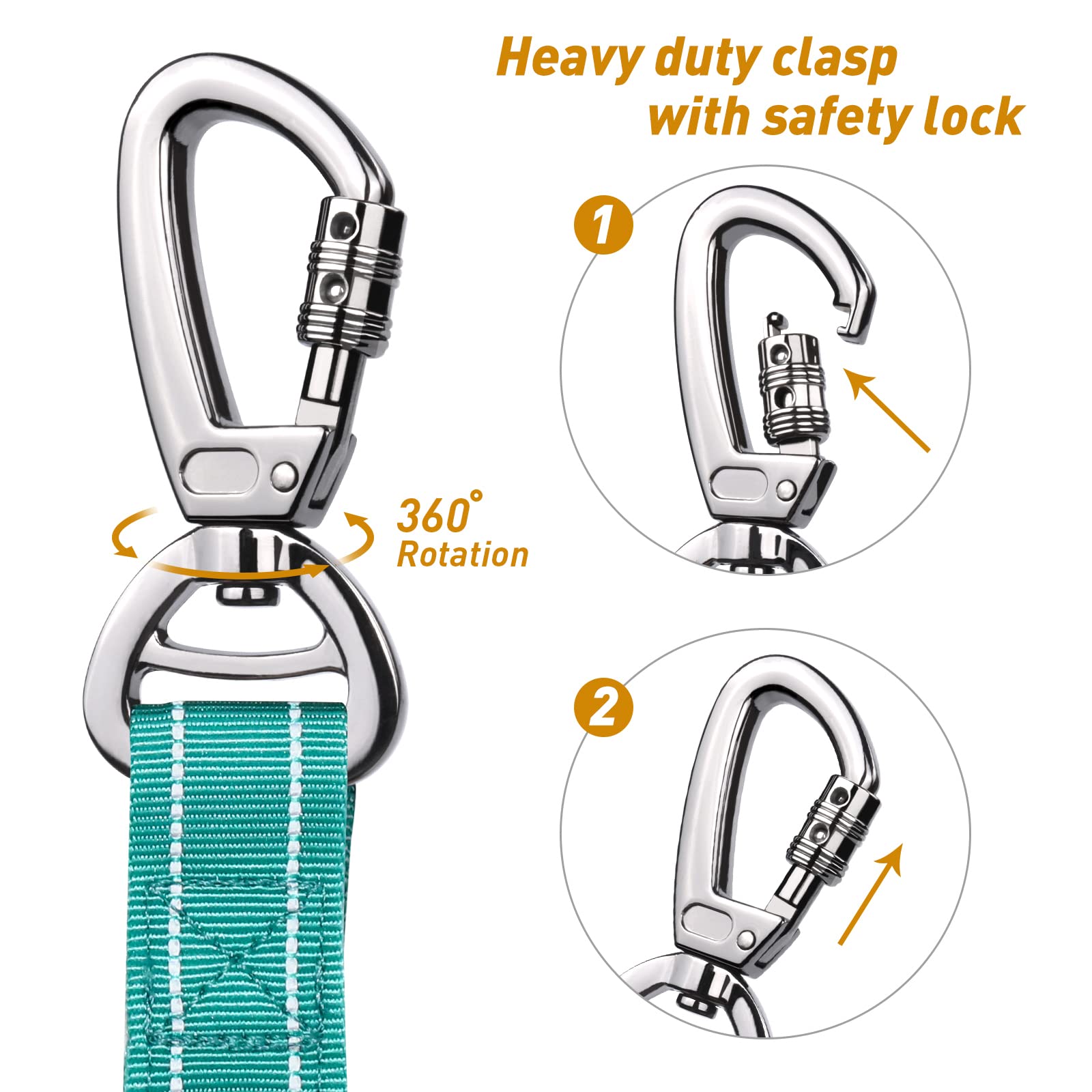 AUBELL Heavy Duty Reflective Dog Leash with Padded Handle, 4FT/6FT, for Large & Medium Dogs, Teal, Nylon, Tactical Design