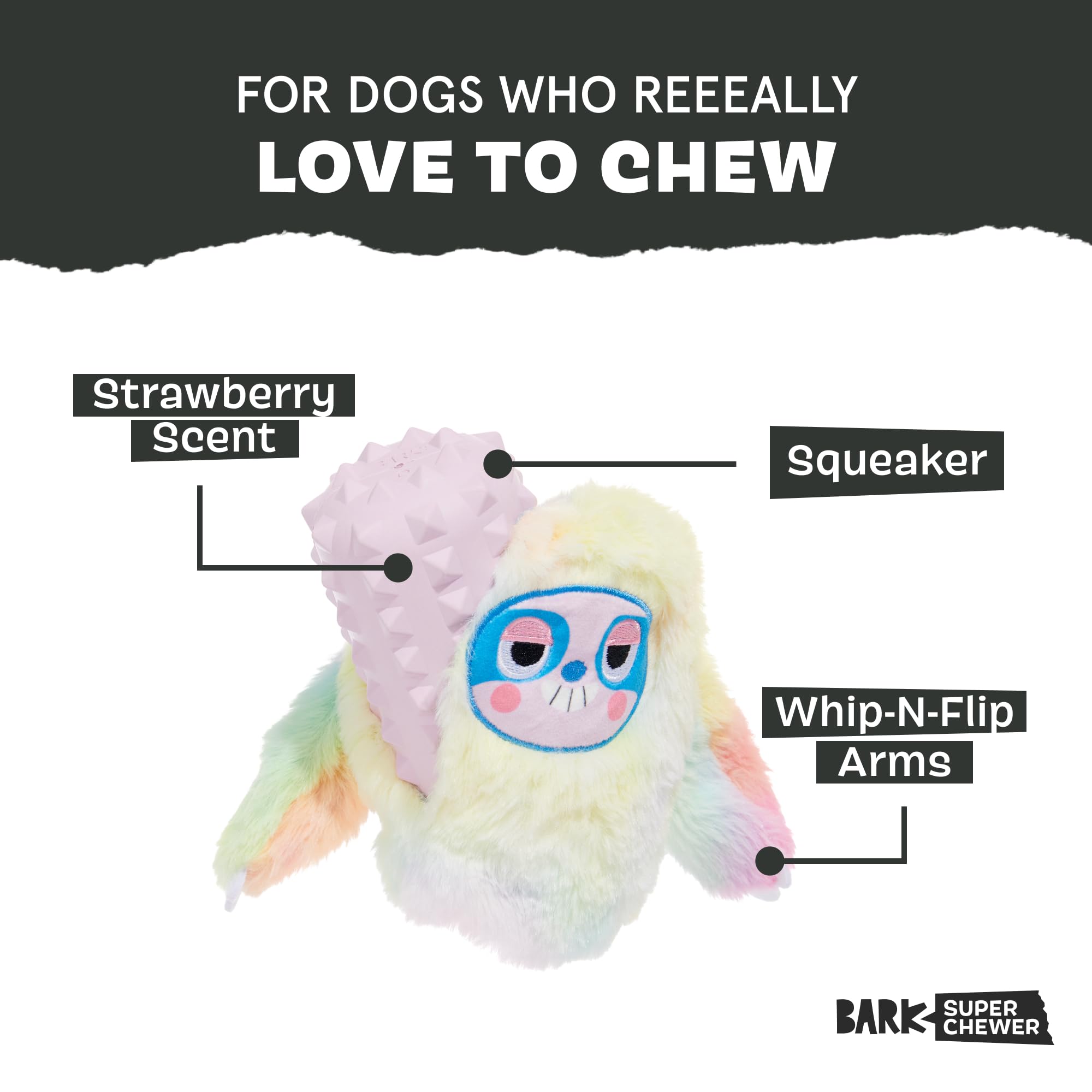 Barkbox Grateful Ted Dog Toy For Medium Dogs - Strawberry-Scented Rip & Reveal Toy For Determined Chewers And Interactive Playti