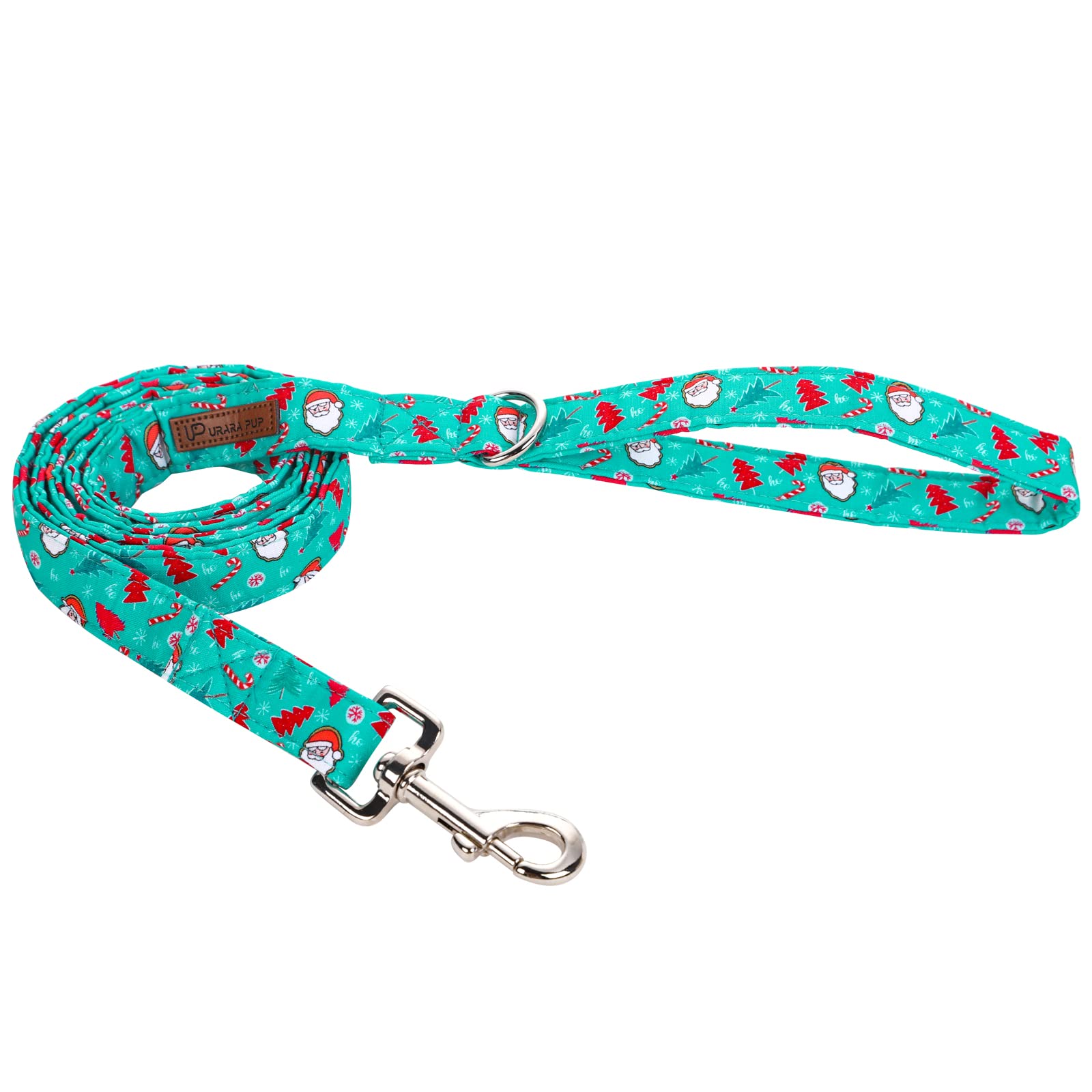 Up Urara Pup Dog Leash & Collar Set, Sturdy Durable Cotton, Christmas Tree Pattern, Small To Large Dogs