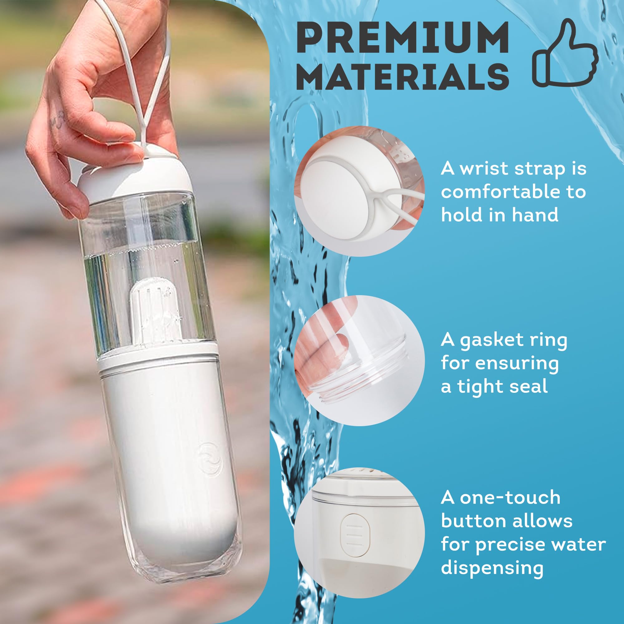 Abc Pack & Supply Portable Dog Water Bottle Dispenser 12 Oz, 11.8 X 7.9 X 9.2 Inch. Pet Water Bottles For Dogs On Walks. Abs Dog Travel Water Bottle With Silicone Strap & Cotton Filter