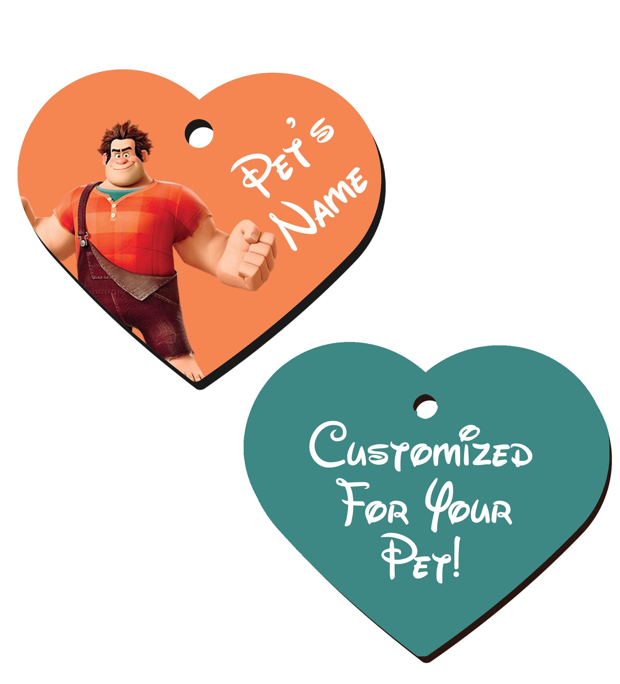 Double Sided Pet Id Tags For Dogs & Cats Personalized For Your Pet (Wreck It Ralph, Heart Shaped)
