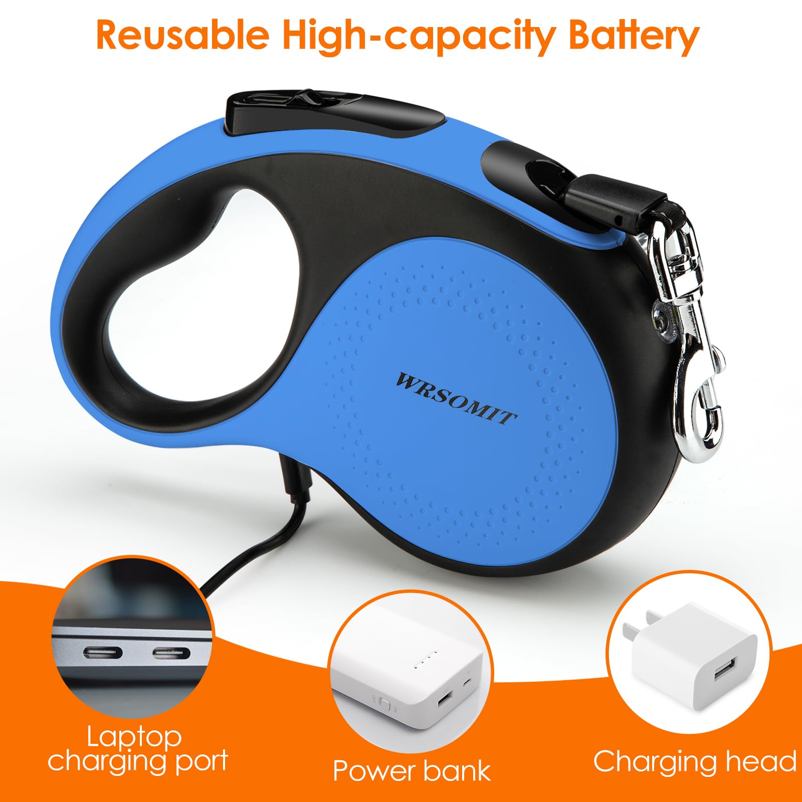 WRSOMIT Retractable Dog Leash with Chew Proof Cable and LED Flashlight, 16Ft Heavy Duty Dog Leash for Small Medium Large Dogs up