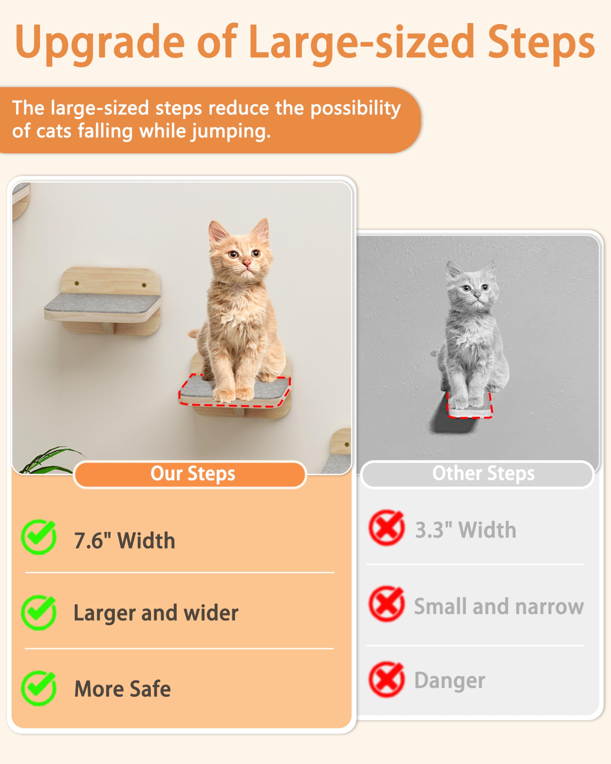 Megidok Cat Wall Furniture Corner Climbing Shelf Perches, Cat Bed Wall Mounted With 3 Wide Steps,Modern Floating Stairs For Wall