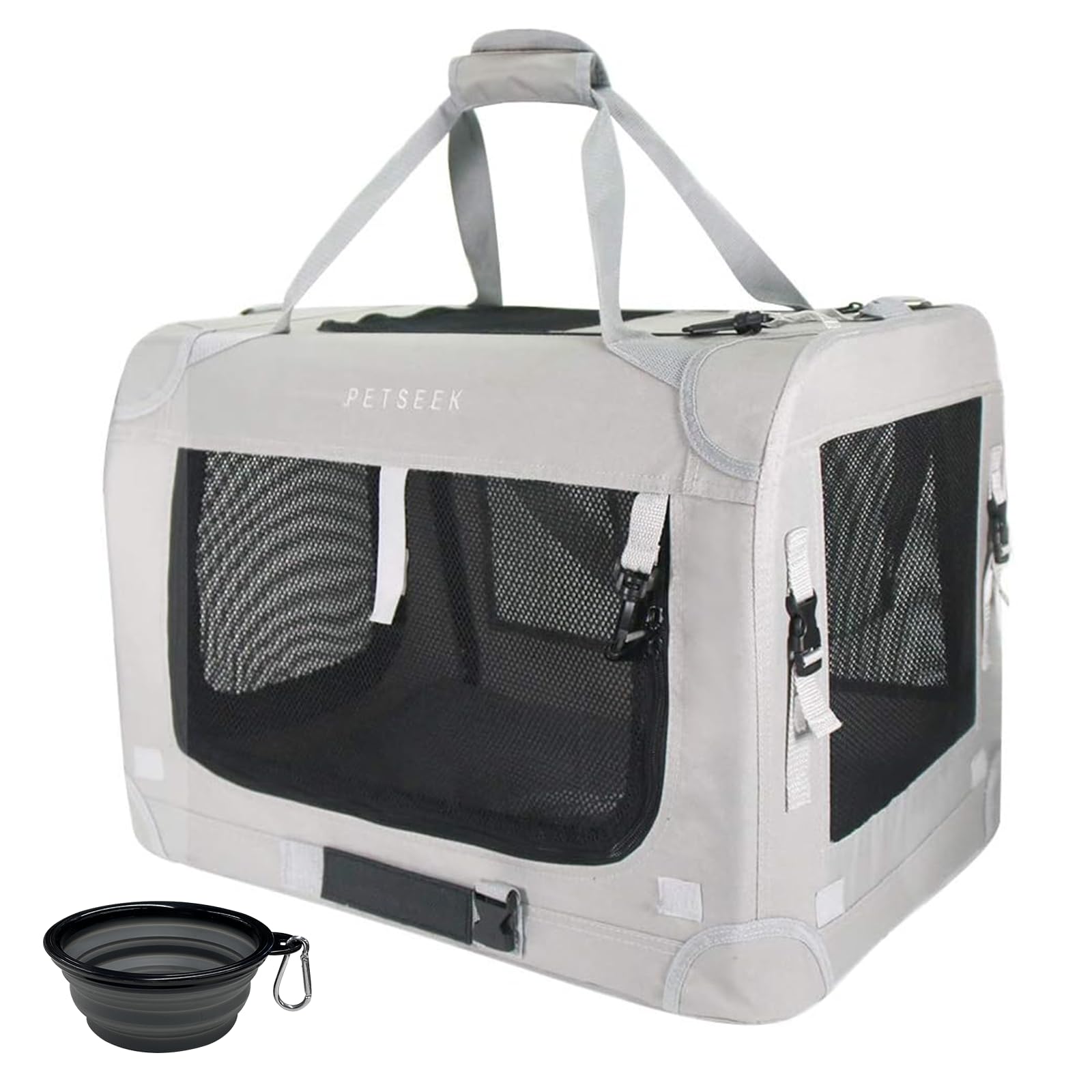 Petseek Extra Large Cat Carrier Soft Sided, Portable Small Dog Carrier For 2 Cats, 24''X16.5''X16'' Car Travel Folding Comfortab