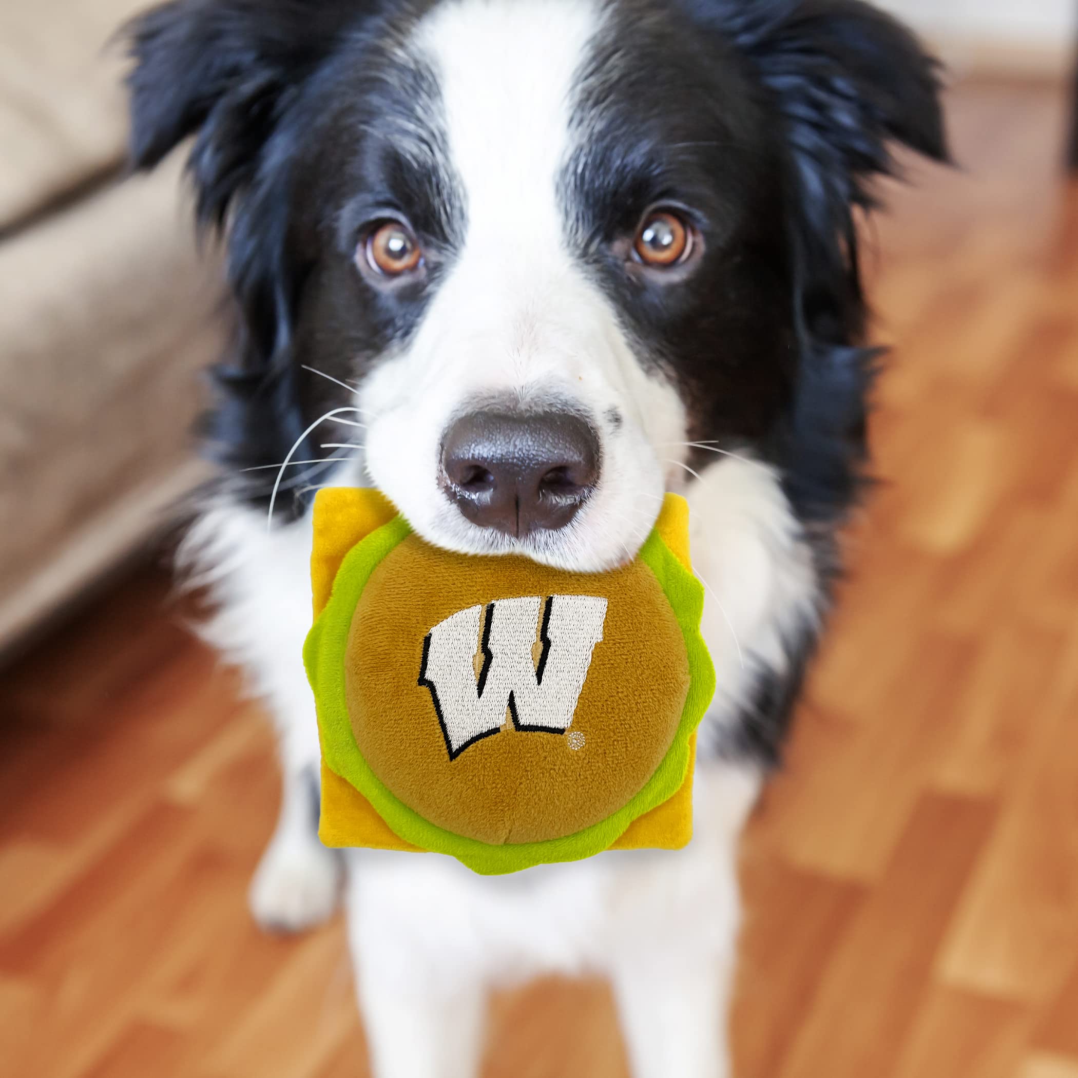 Pets First Ncaa Wisconsin Badgers Cheeseburger Plush Dog & Cat Squeak Toy- Cutest Stadium Hamburger Snack Plush Toy For Dogs & C