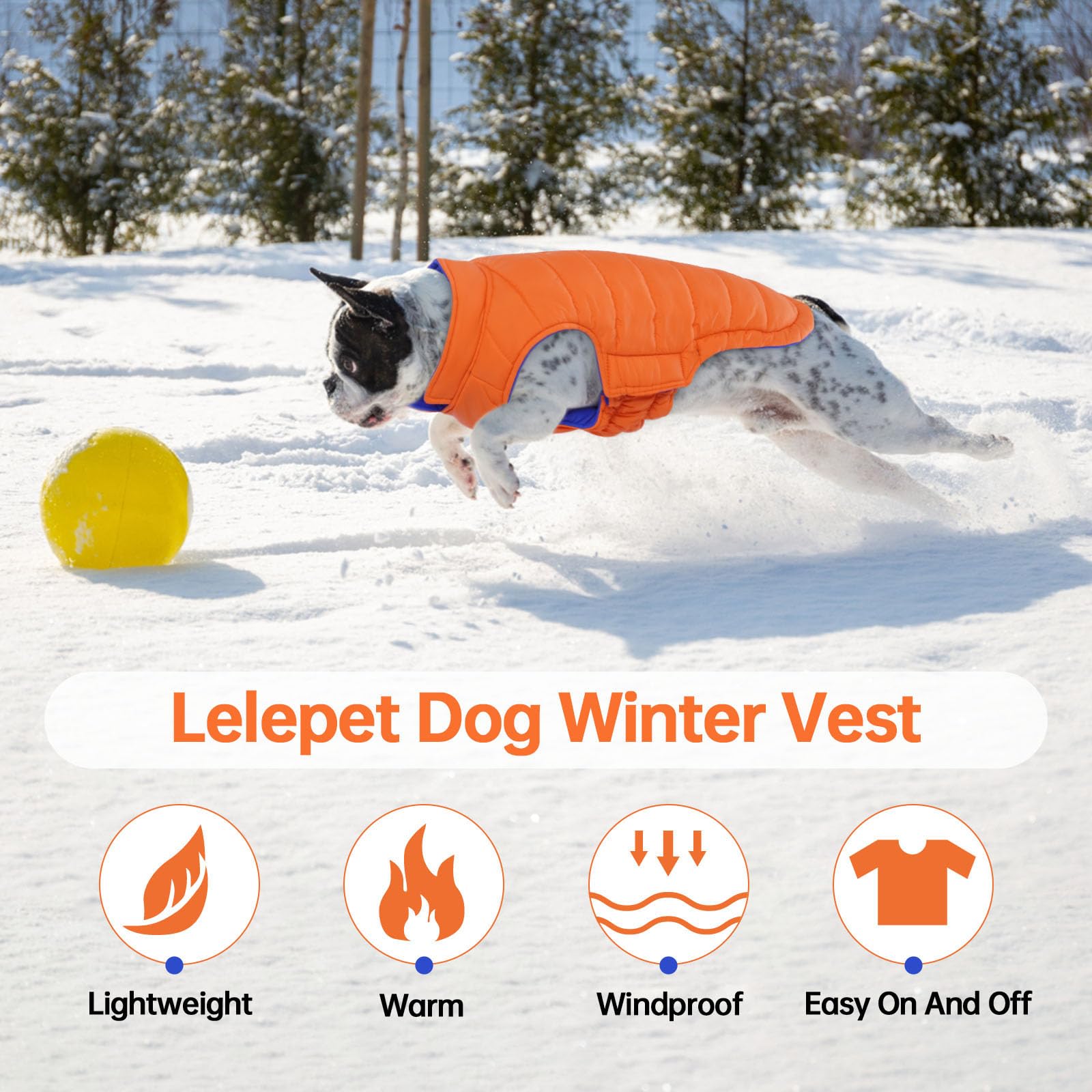 Lelepet 2-In-1 Reversible Dog Puffer Jacket Warm Dog Coat - Lightweight Windproof Padded Vest For Small Medium Large Dogs Winter