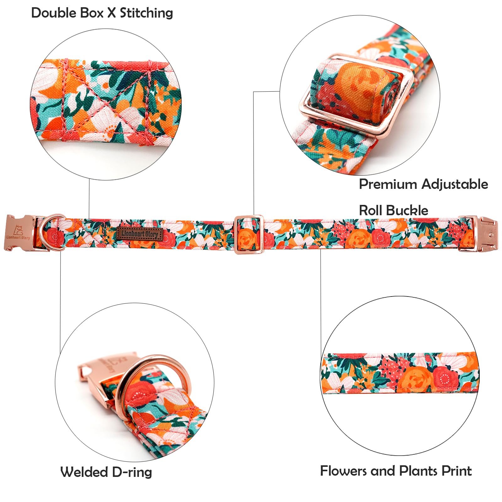 Lionheart Glory Premium Floral Dog Collars Spring Dog Collar, Adjustable Heavy Duty Girl Collar For Small Dogs