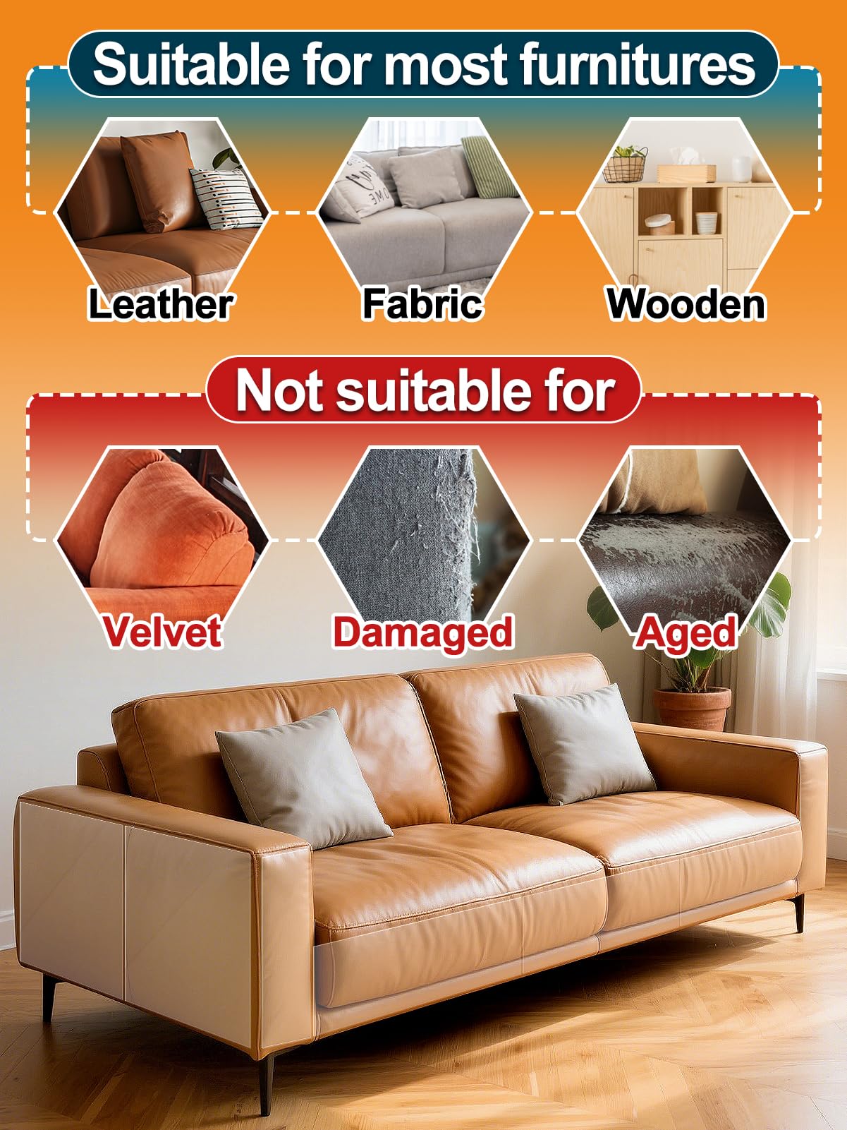 Cat Scratch Furniture Protector - Specially Designed for Leather Furniture, Easy to Remove Anti-Scratch Couch Protector from Cat