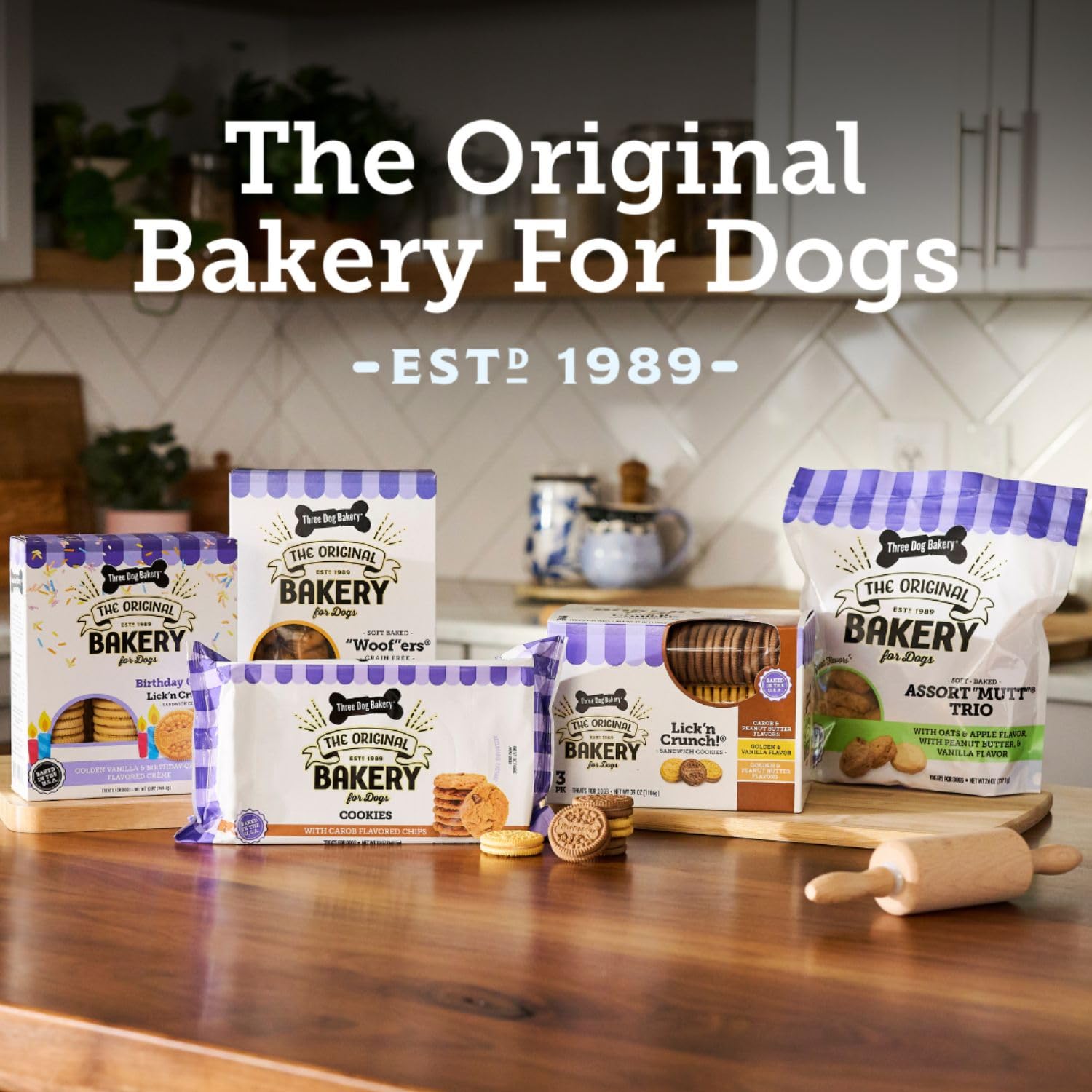 Three Dog Bakery Lickn Crunch! Sandwich Cookies, Golden & Vanilla Flavor, Premium Treats for Dogs, 13 Ounce Box, 6-Pack, (11406